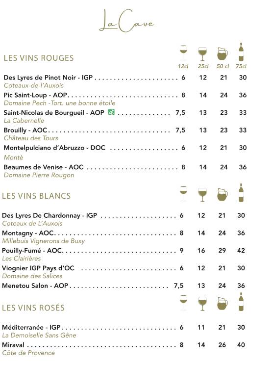 Menu de L'églantine