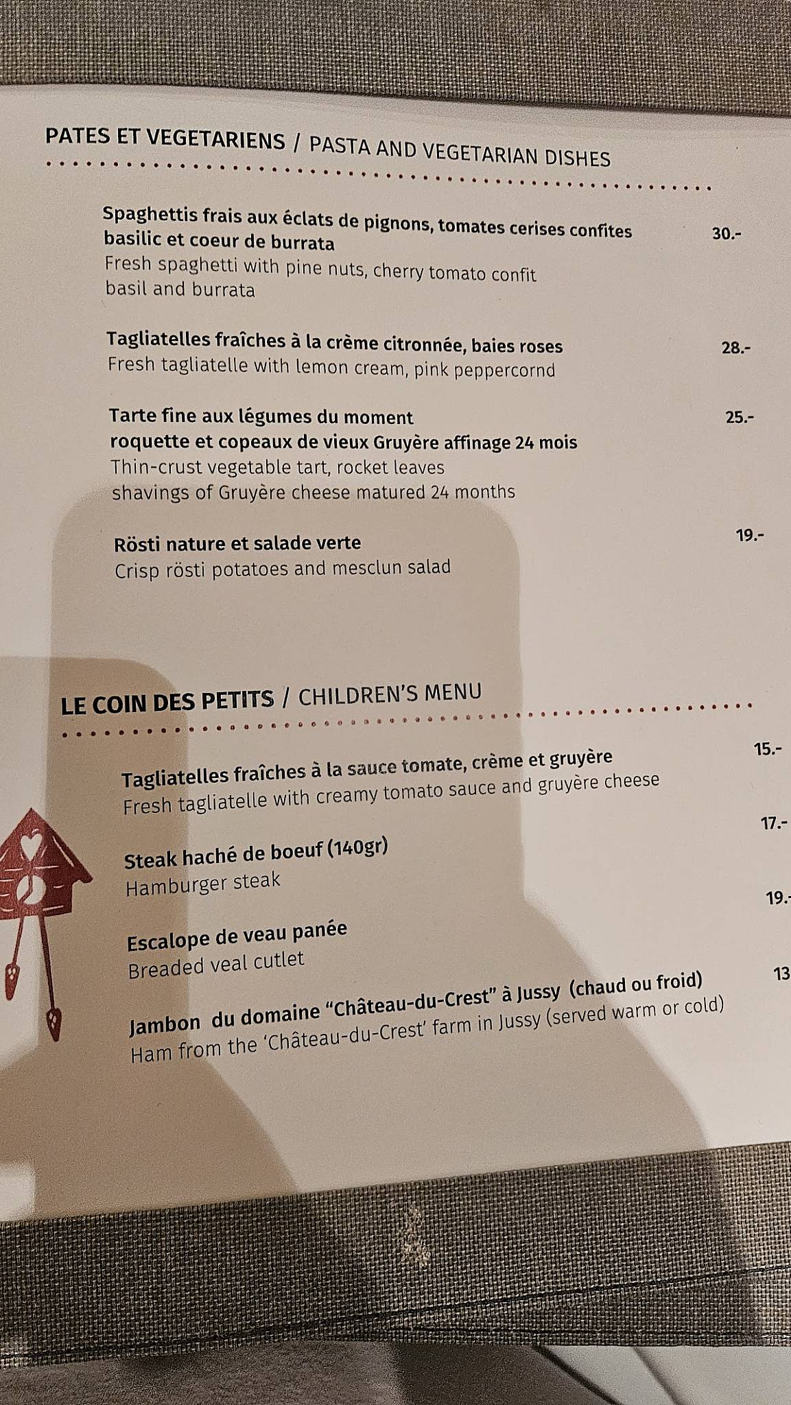 Menu di Restaurant Les Armures 