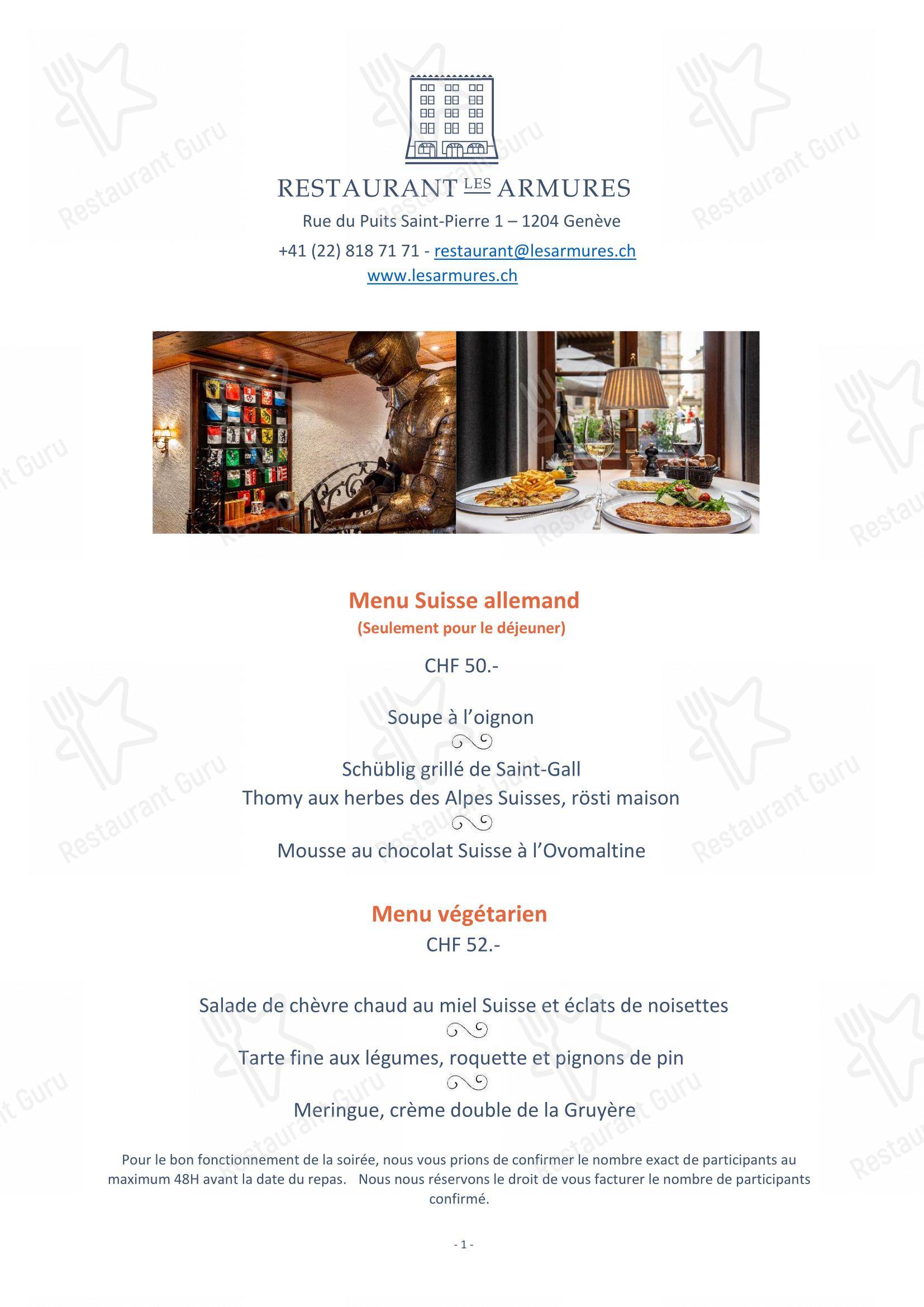 Lunch Menu per Restaurant Les Armures ristorante