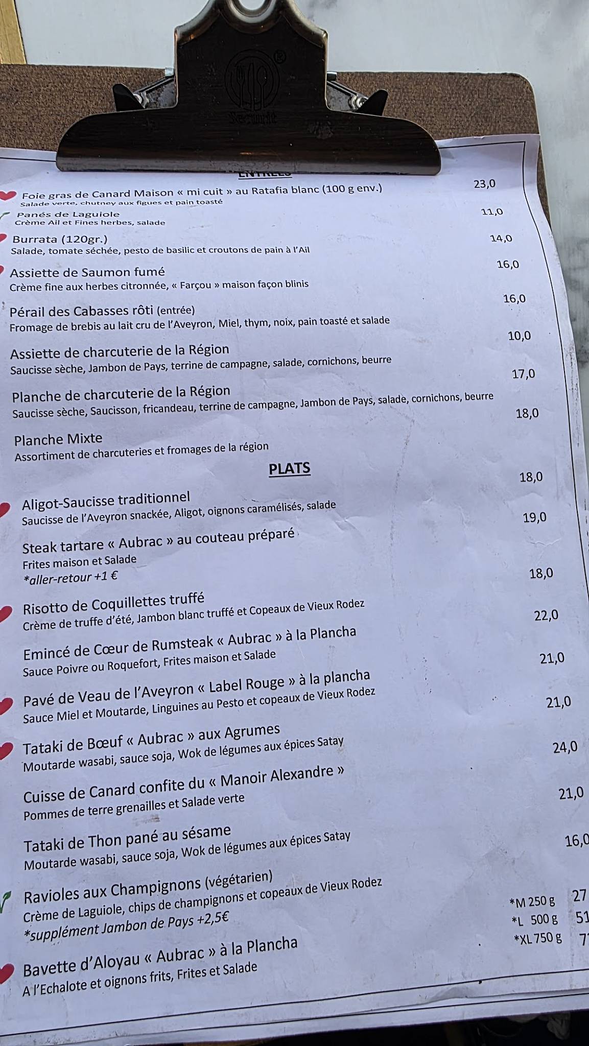 Menu de Les Colonnes