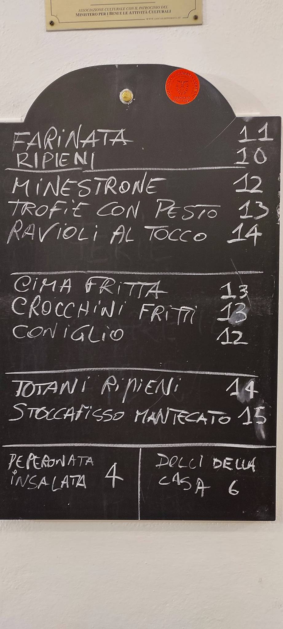 Menu di Osteria Luchin 