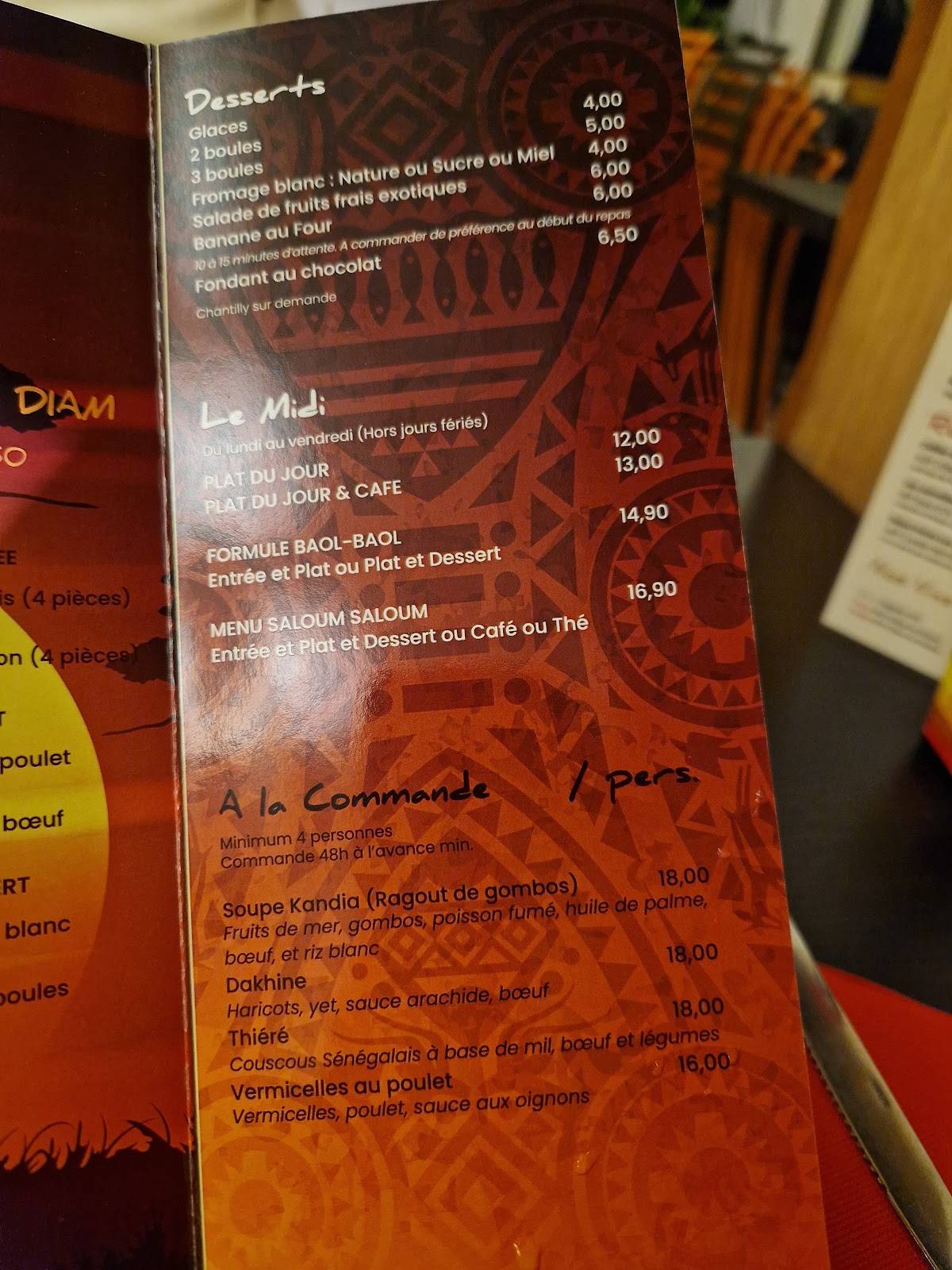Menu de Lyon Dakar