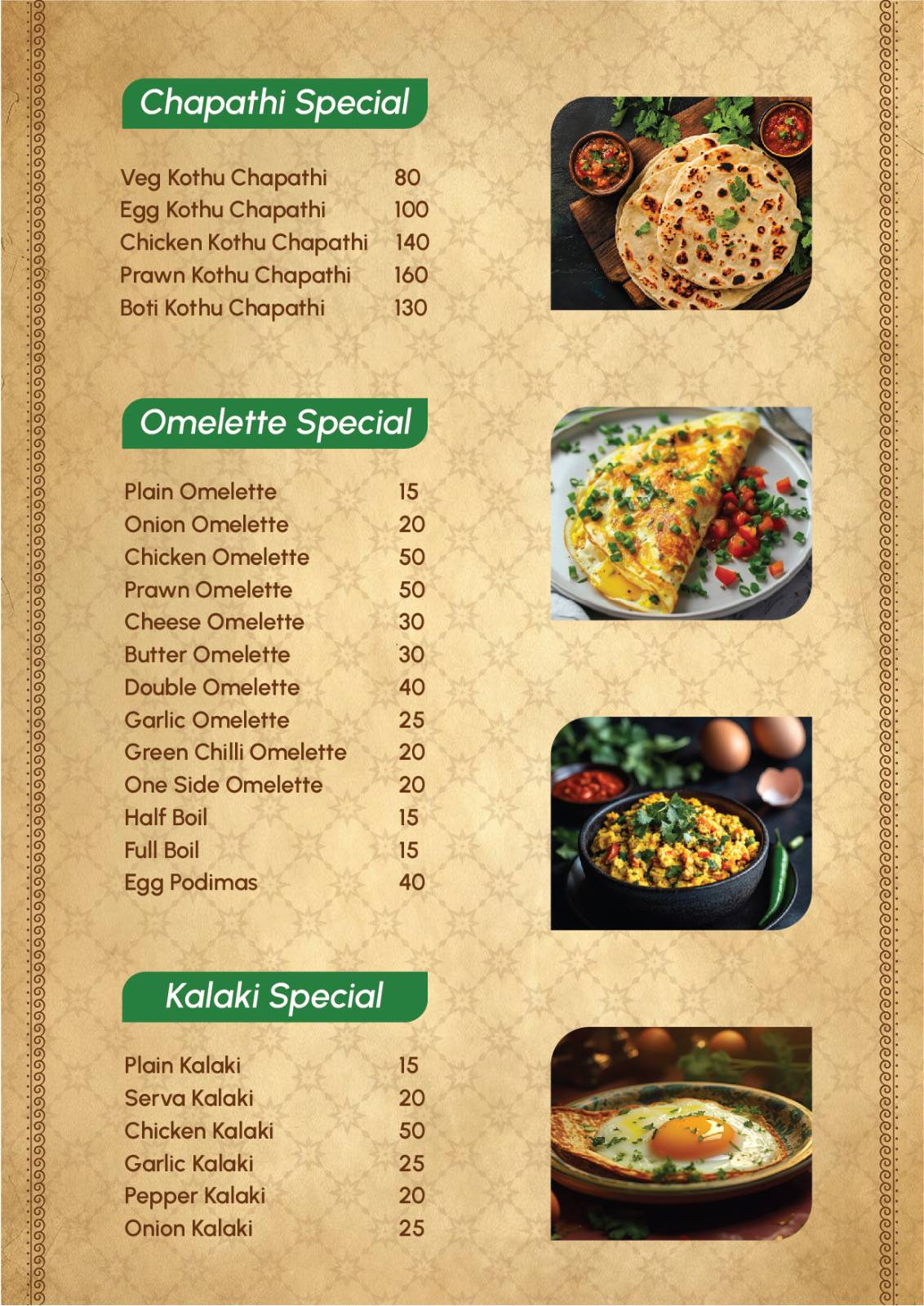 Menu at Madurai Meenakshi bun parotta, Chennai