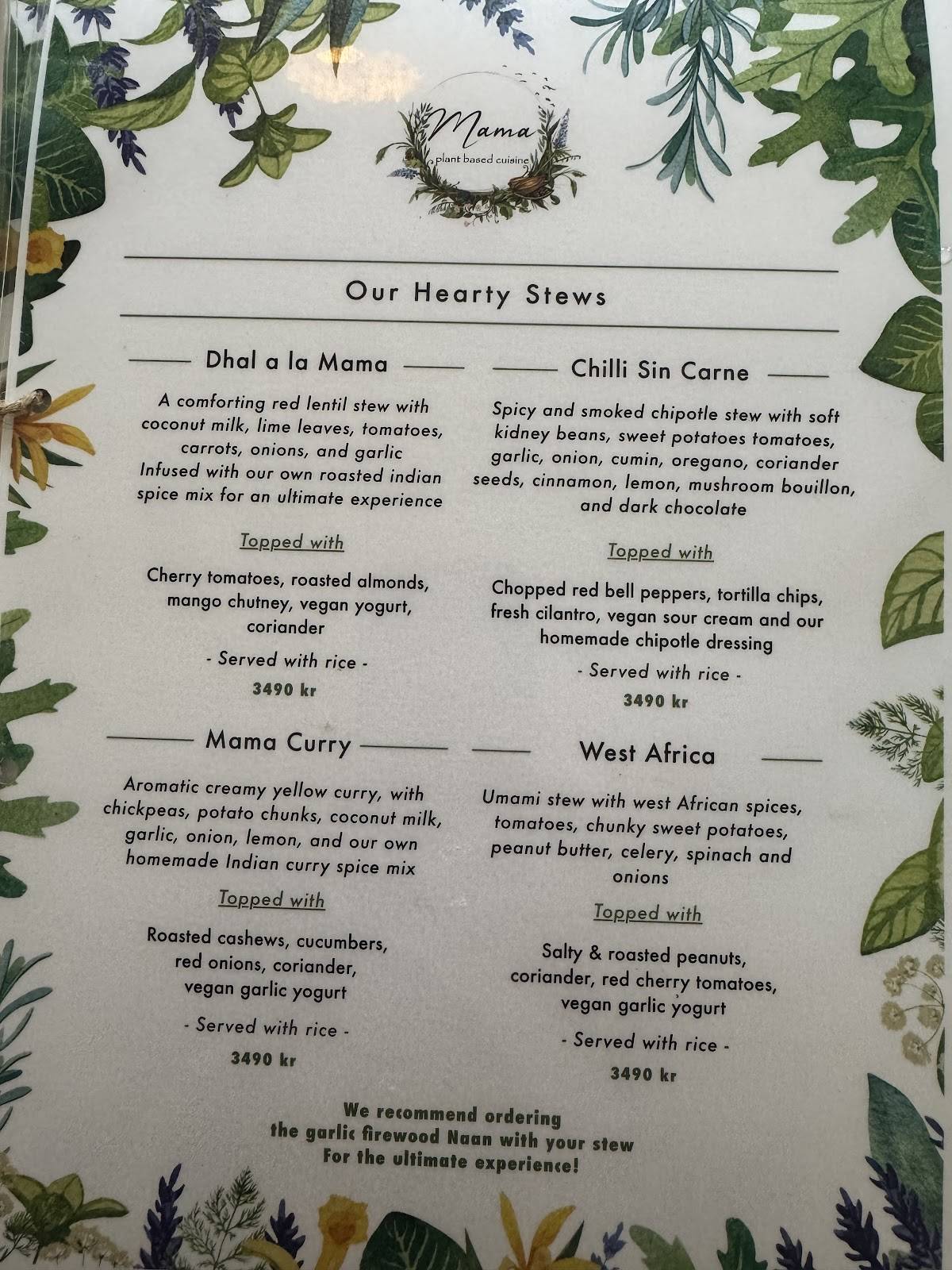 Menu de Mama Reykjavik