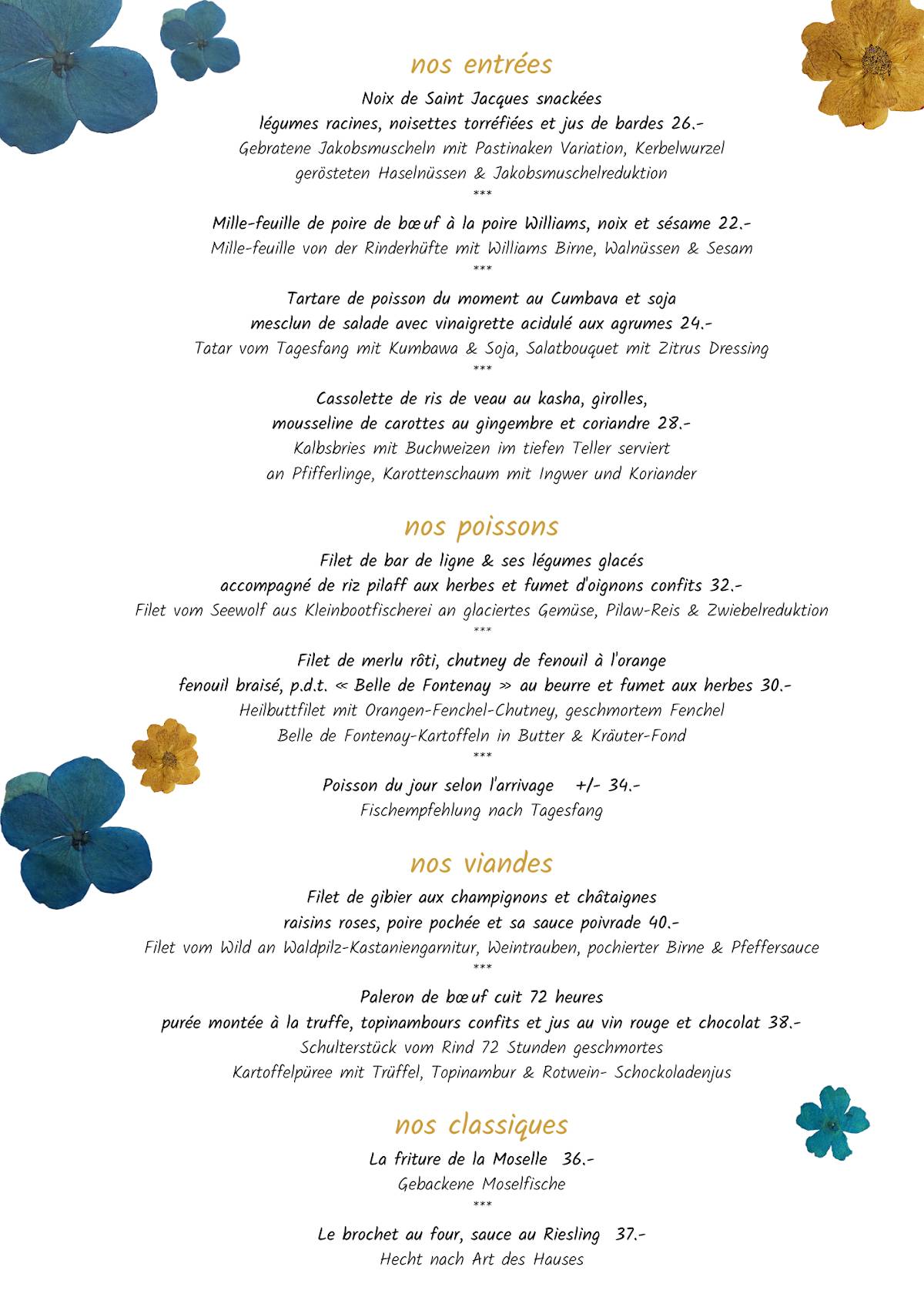 Menu de Restaurant Mathes