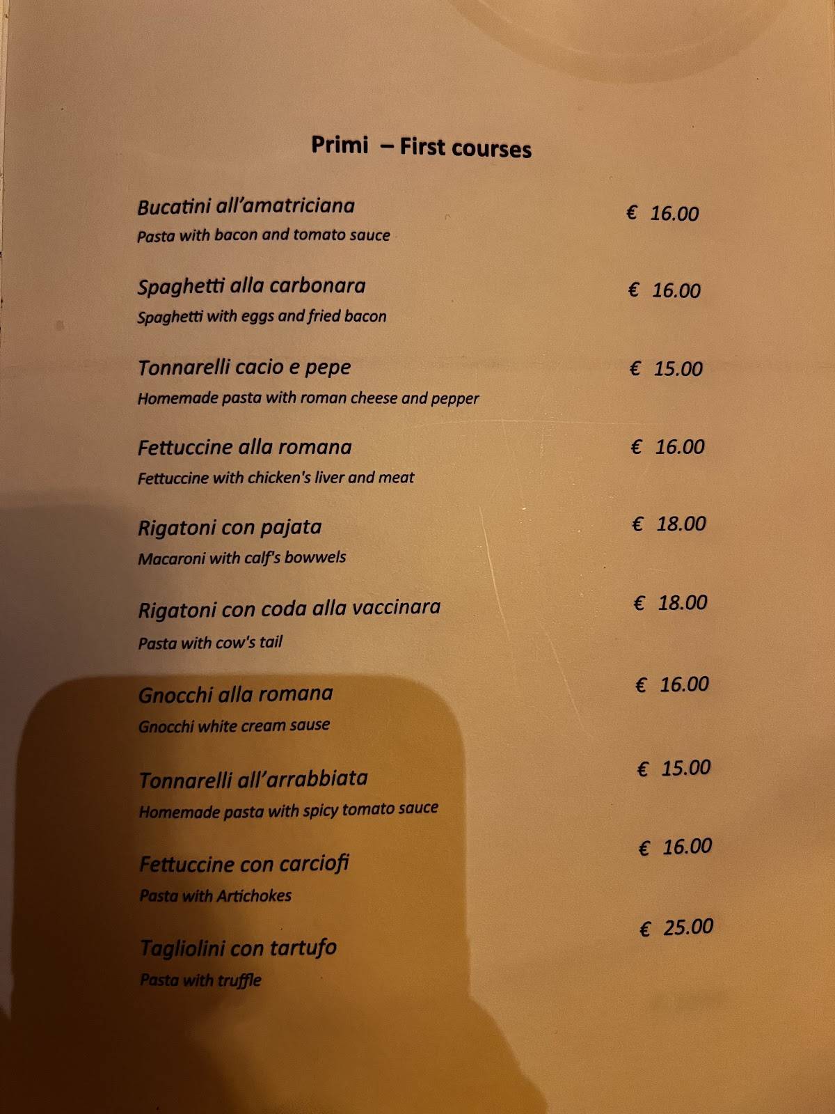 Menu di Matricianella 