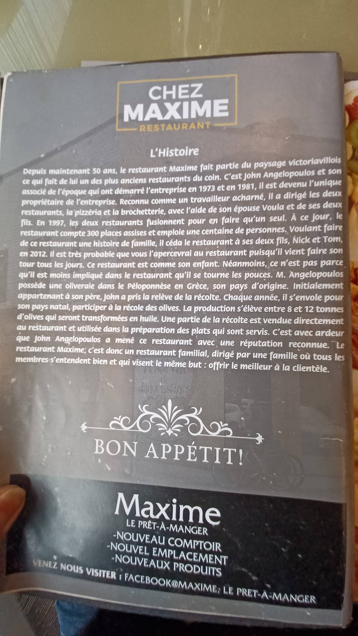 Menu de Restaurant Maxime