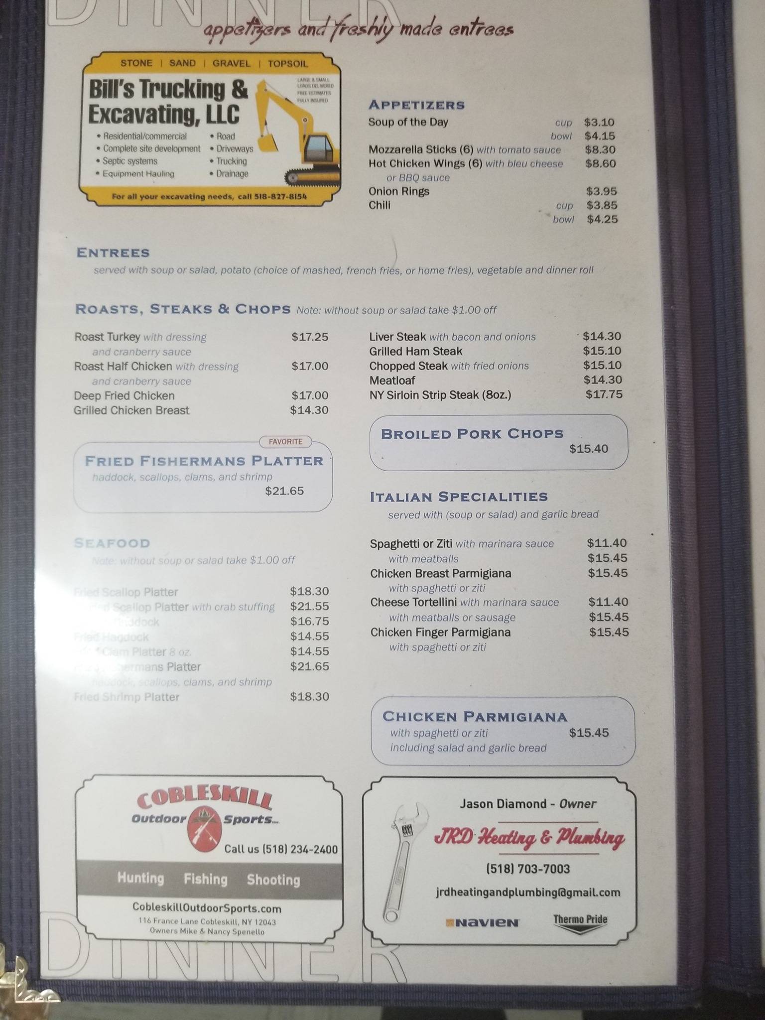 Menu at Middleburgh Diner restaurant, Middleburgh