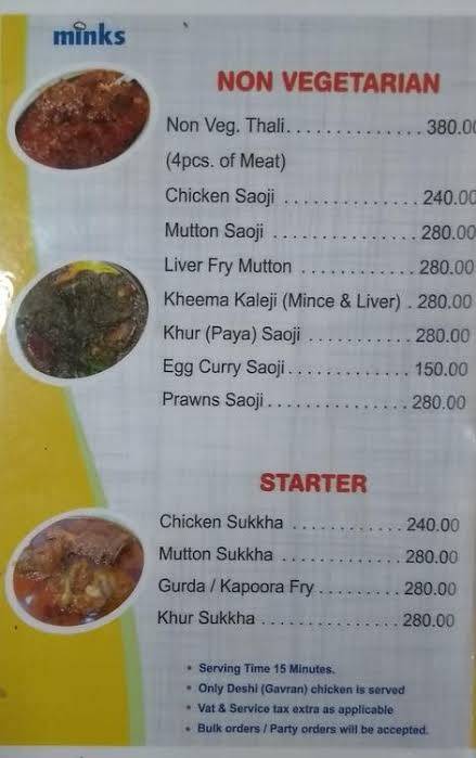 Minks menu
