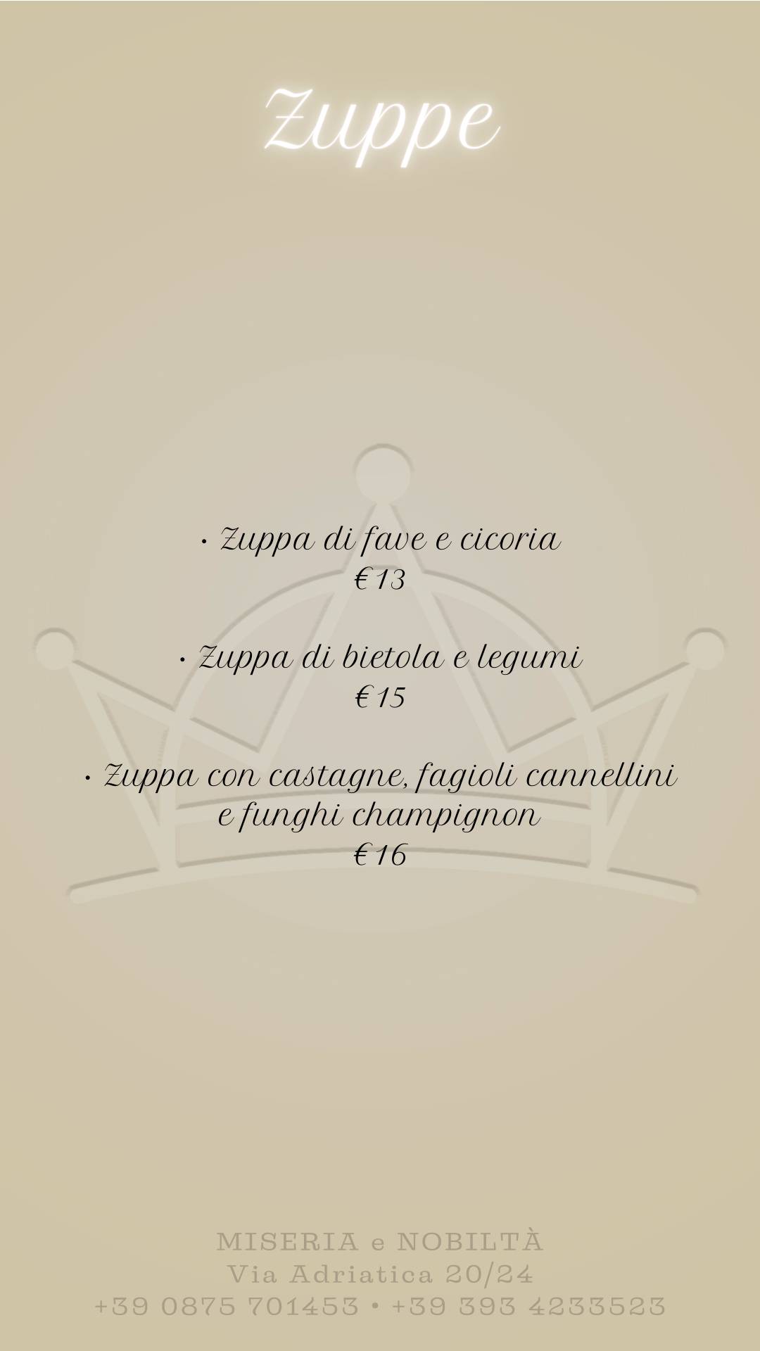 Menu di Miseria e Nobiltà 