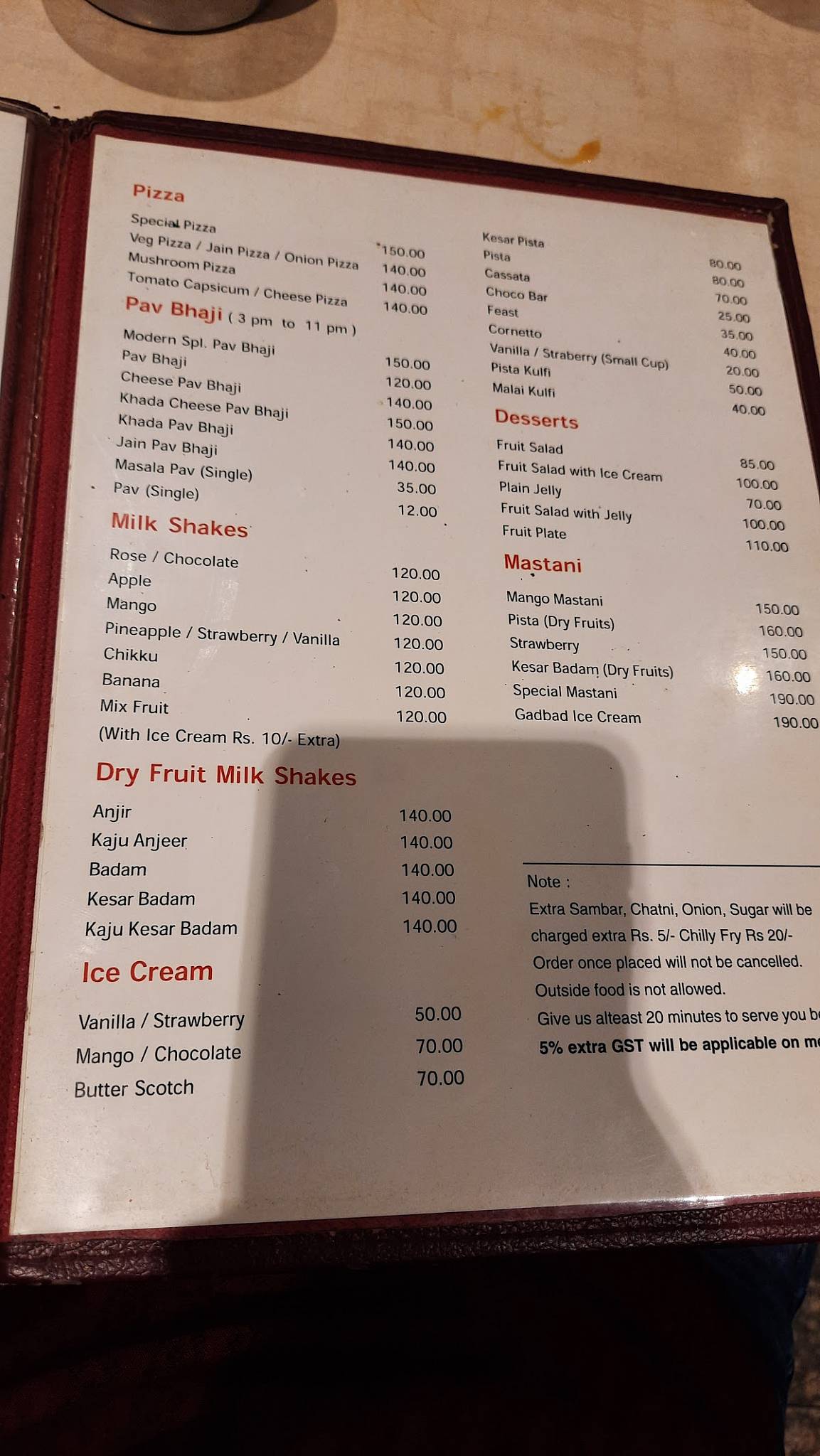 Modern Cafe menu