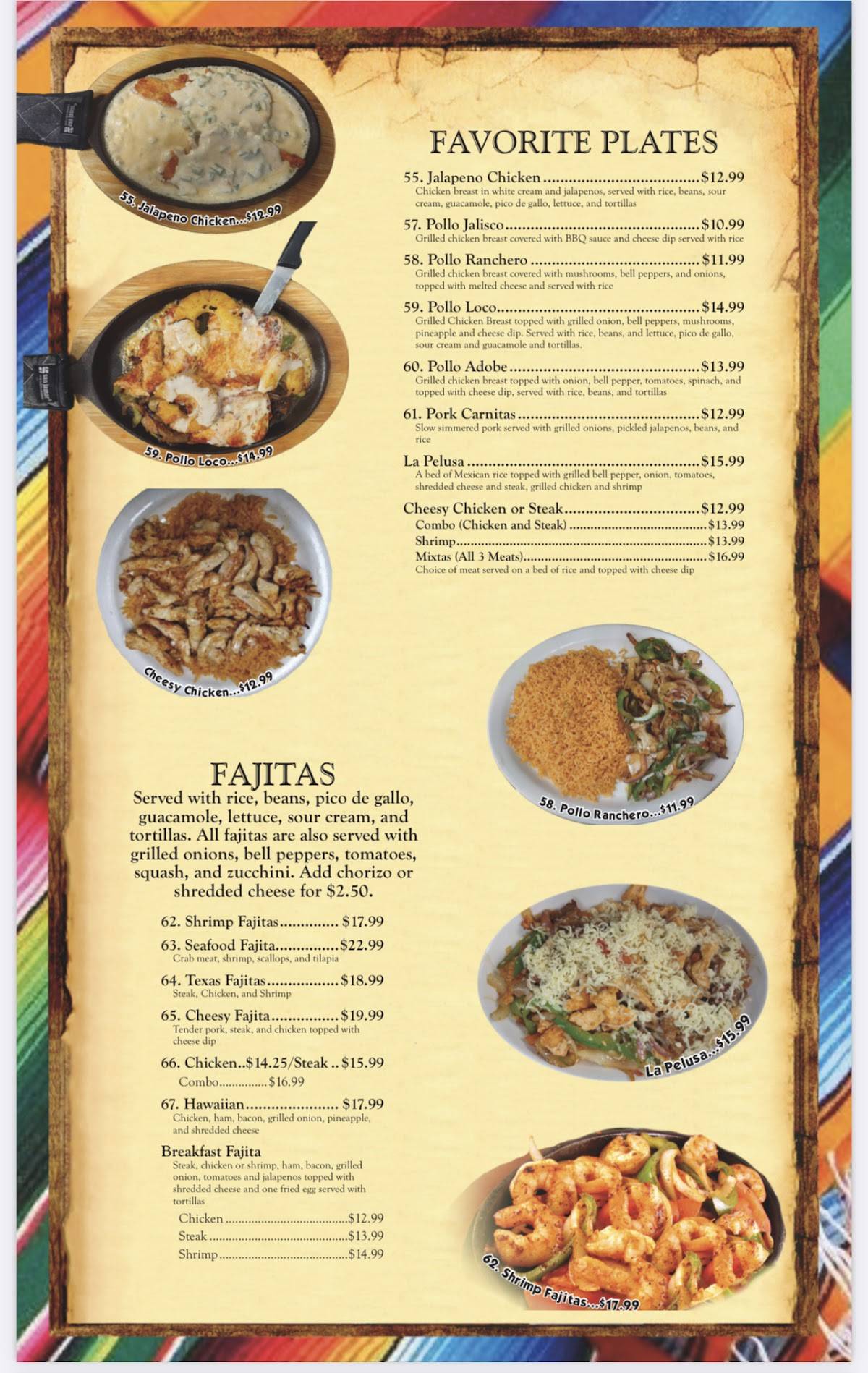 Menu at Montezuma Mexican Restaurant, Andalusia