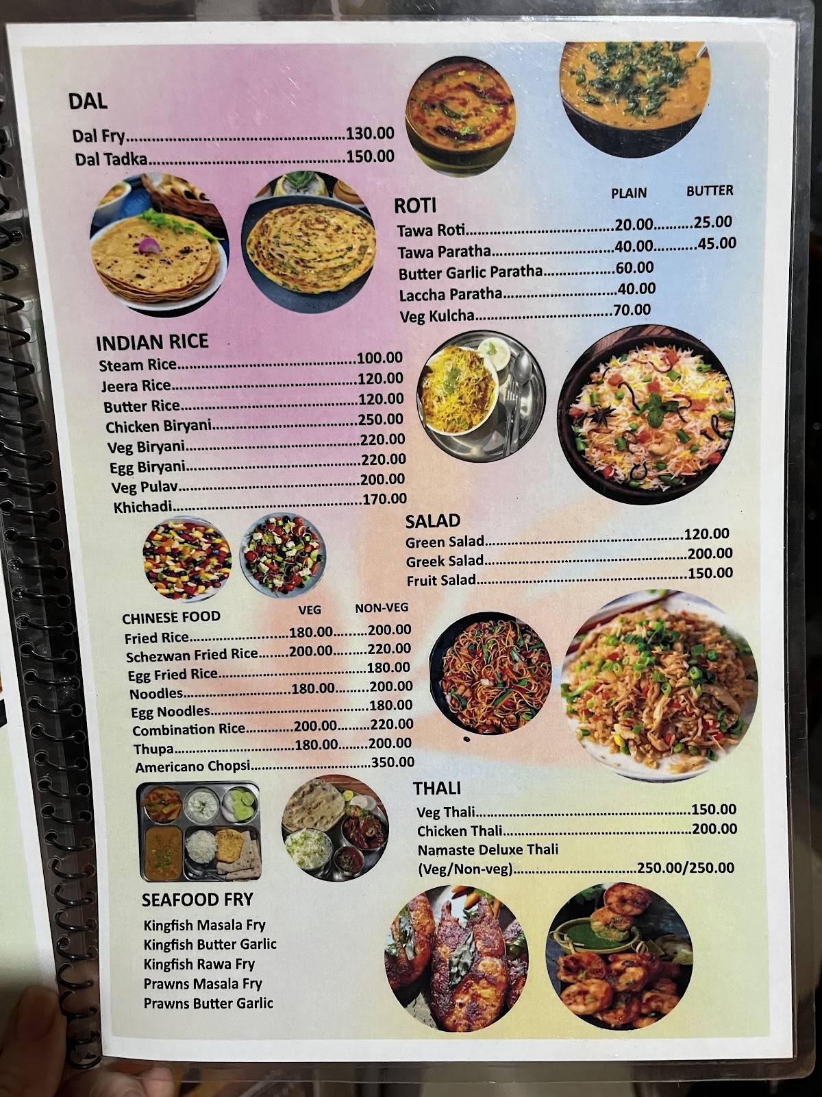 Namaste Restaurant menu