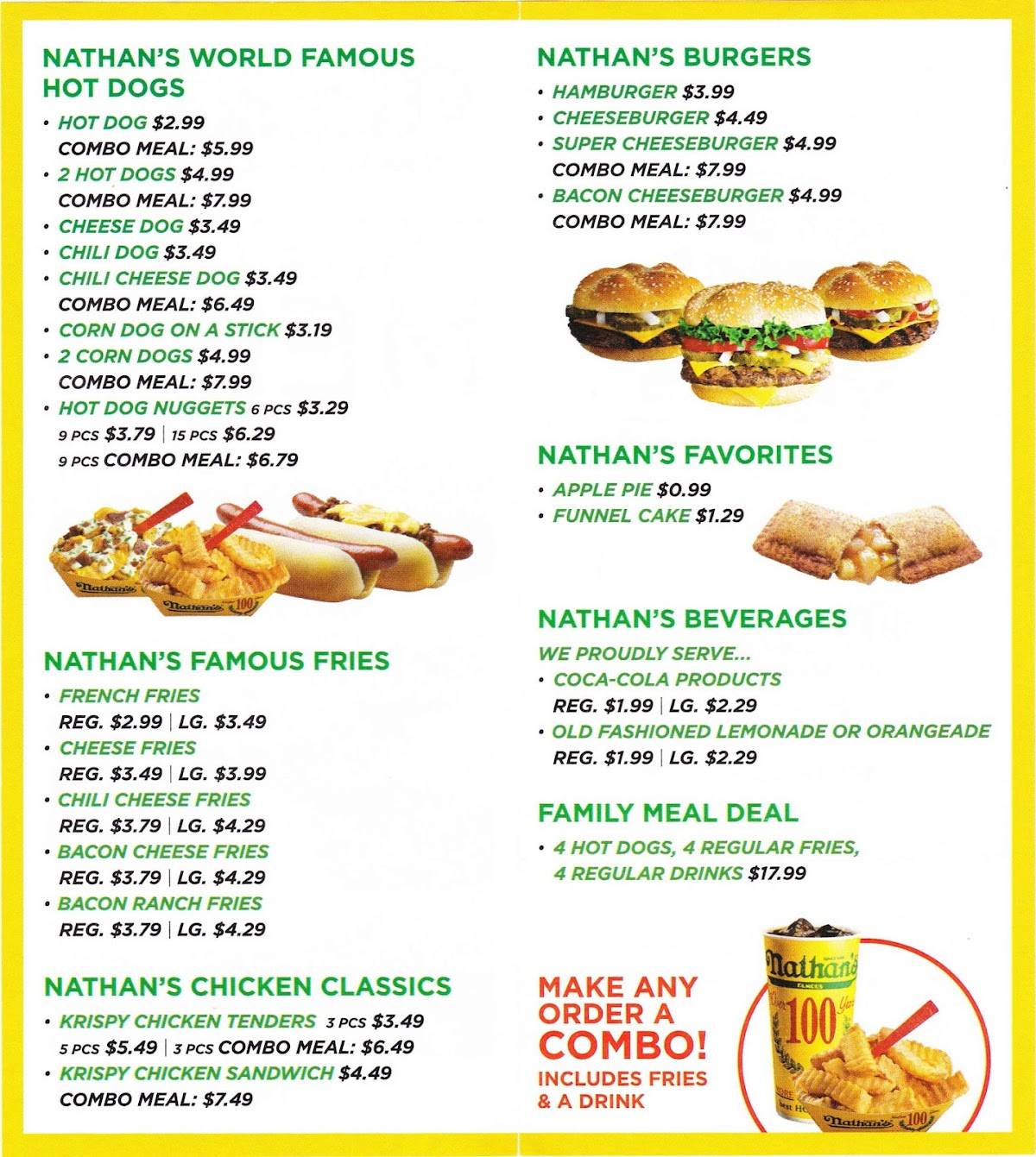 Menu at Nathan's Famous restaurant, Upper Darby