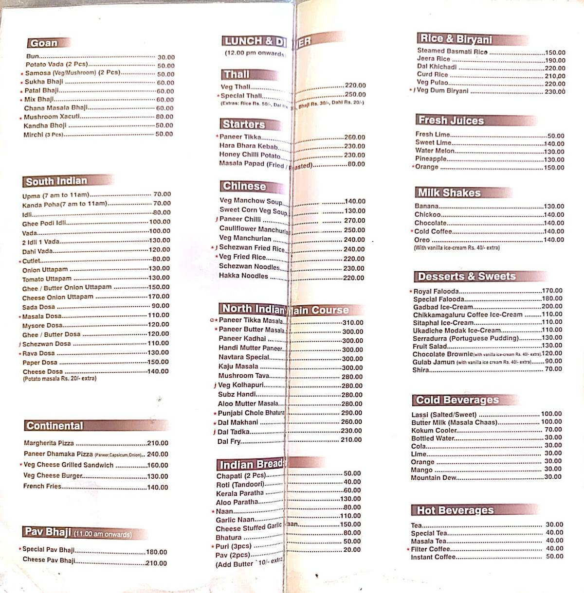 Navtara Veg Restaurant menu