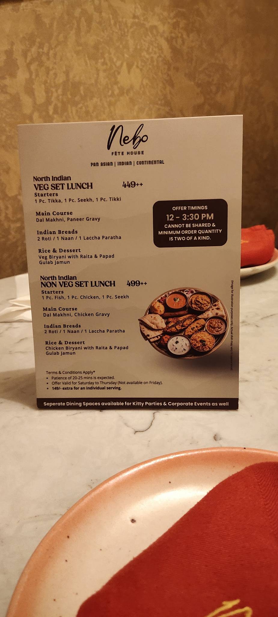 Nebo Fête House menu