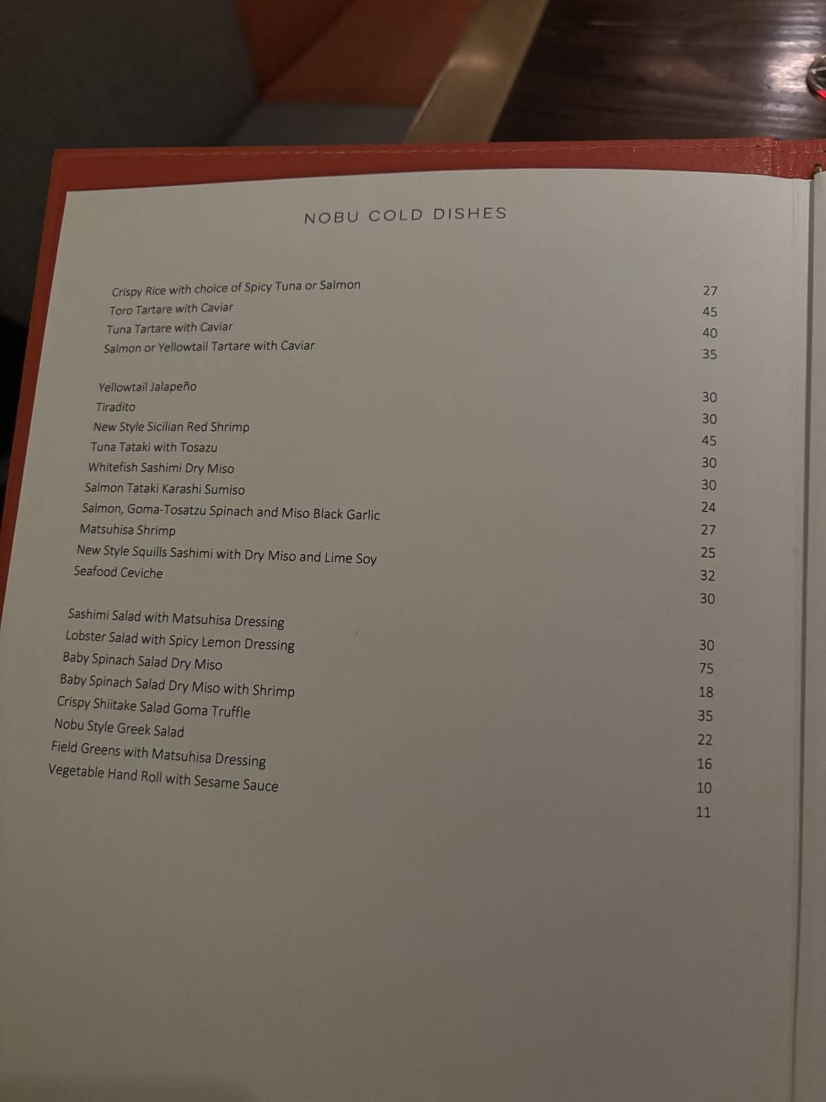Menu di Armani/Nobu 