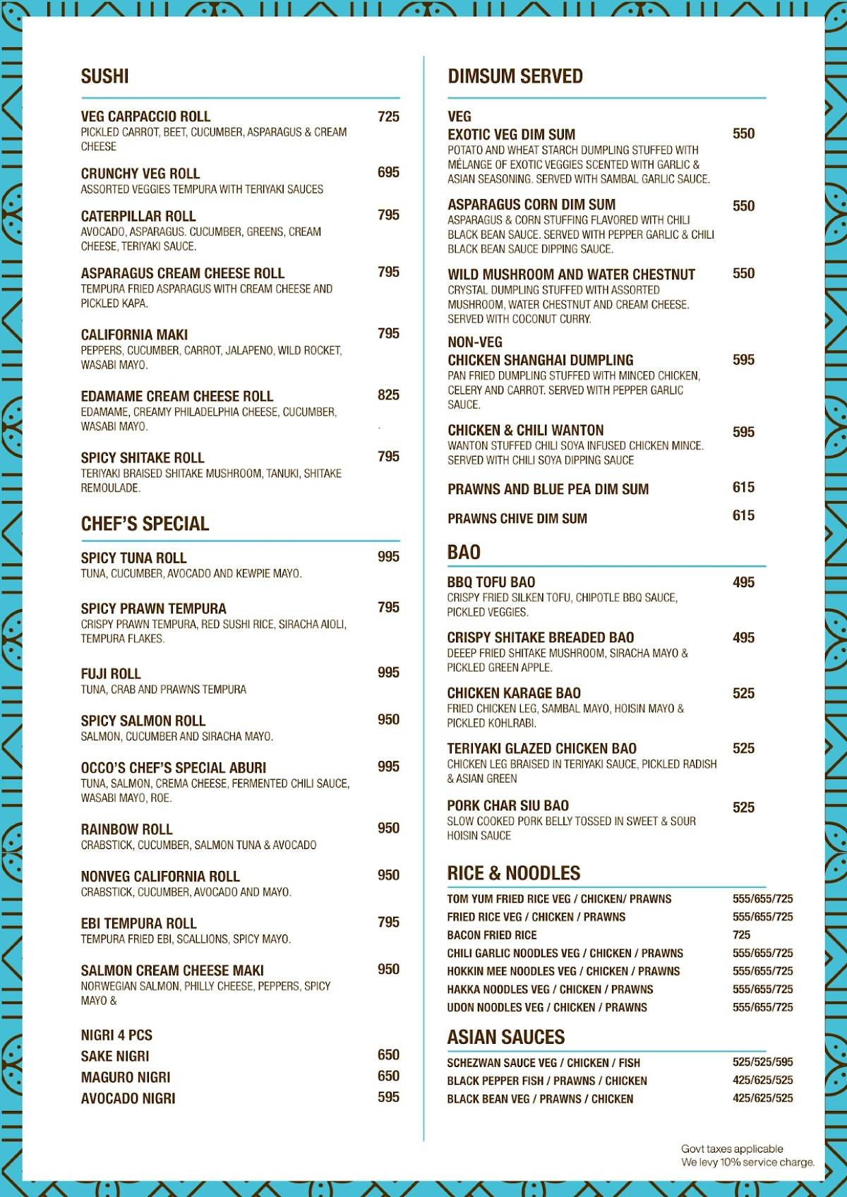 OCCO GOA menu