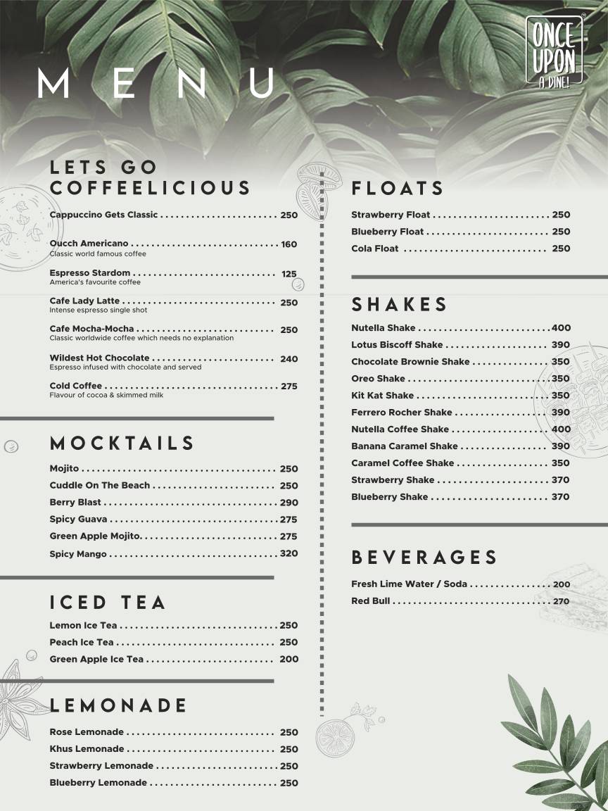 Once Upon A Dine Cafe menu