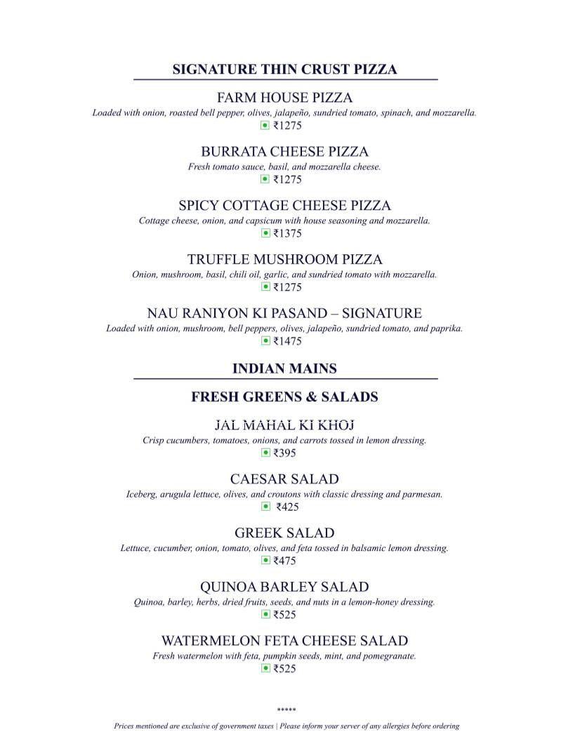 Once Upon A Time At The Bagh menu
