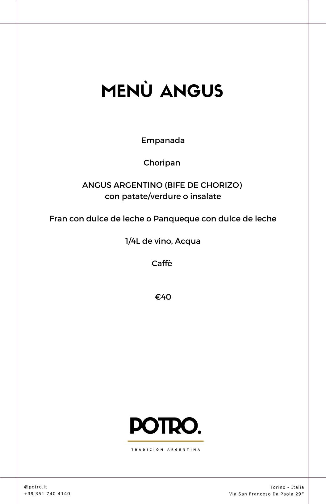 Menu di POTRO Tradición Argentina 