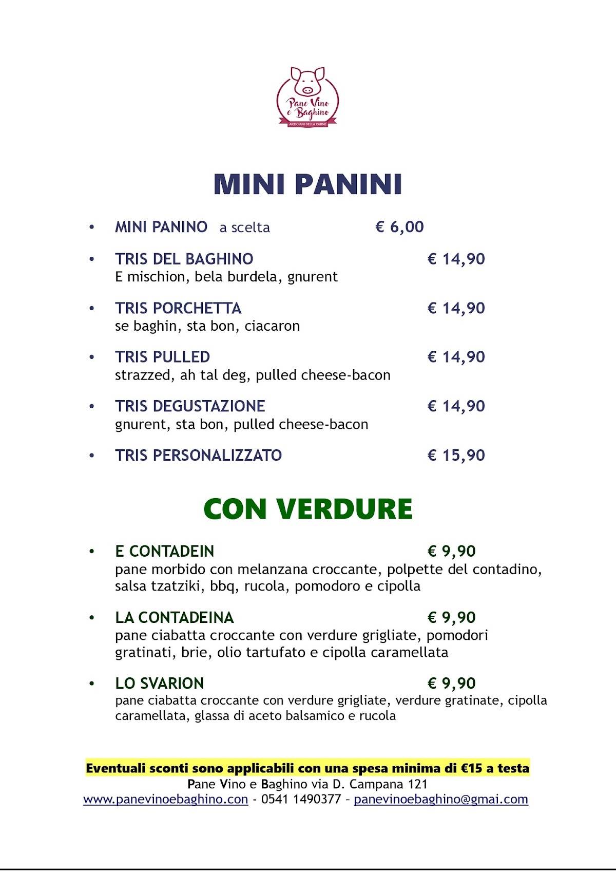 Menu di Pane Vino e Baghino 