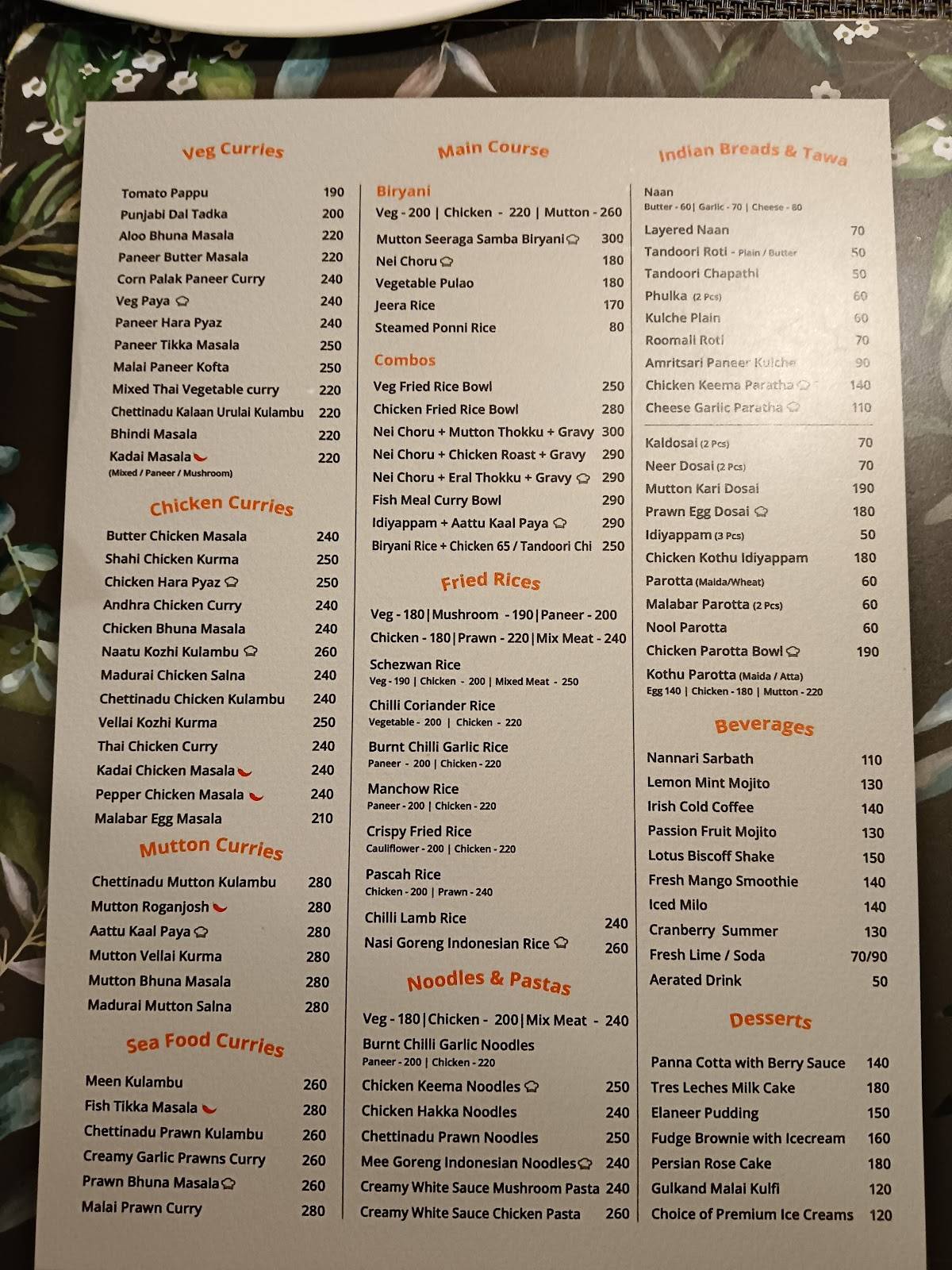 Pascah Restaurant menu