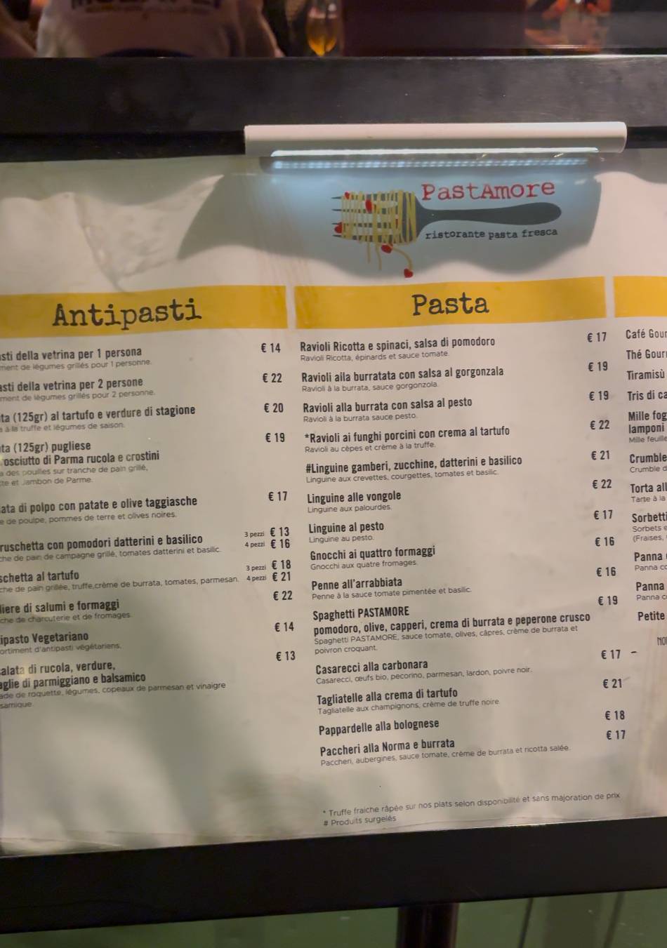 Menu de Pastamore