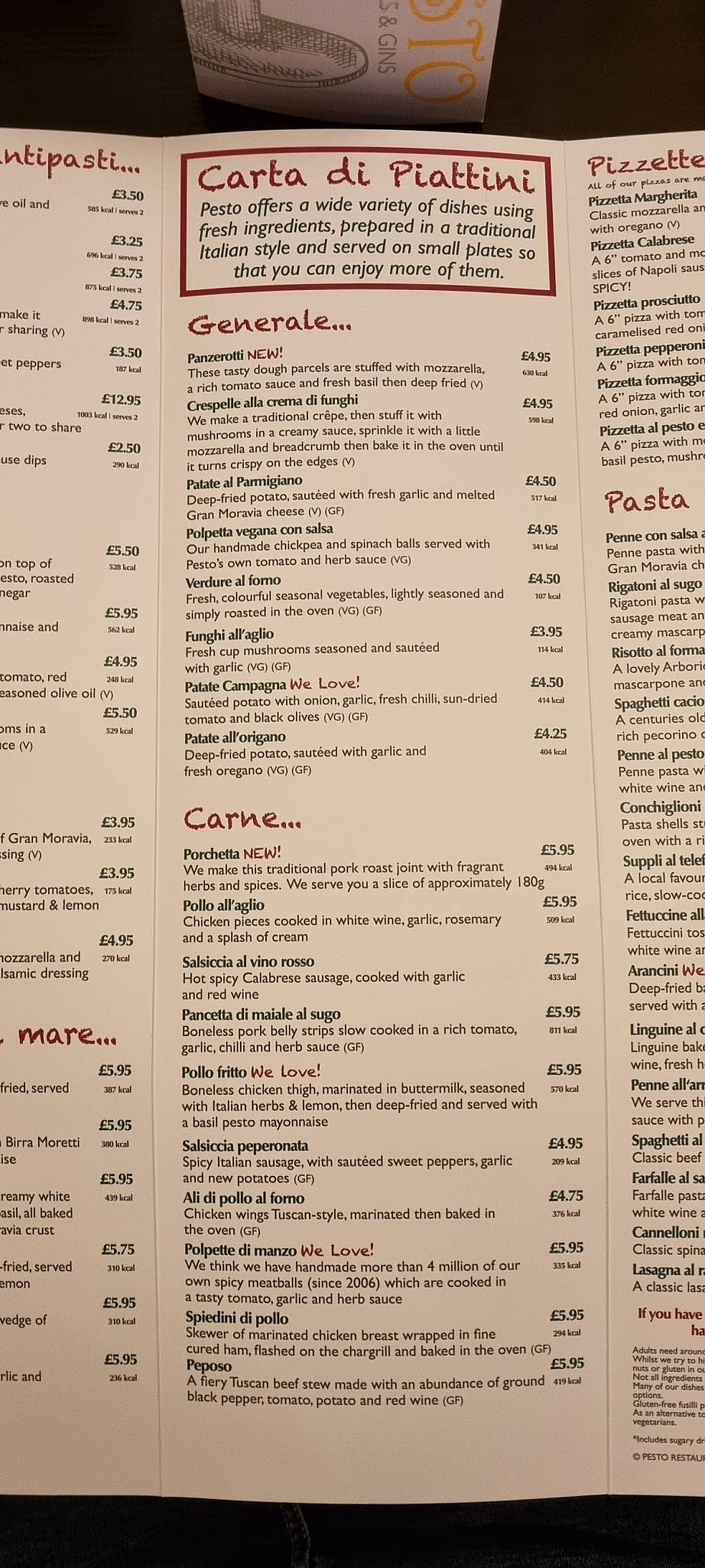 Pesto at the Yacht menu