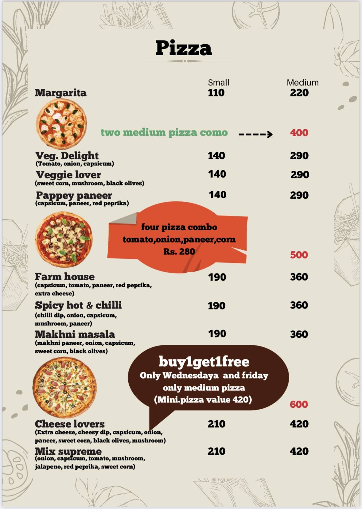 Pizza Castle menu