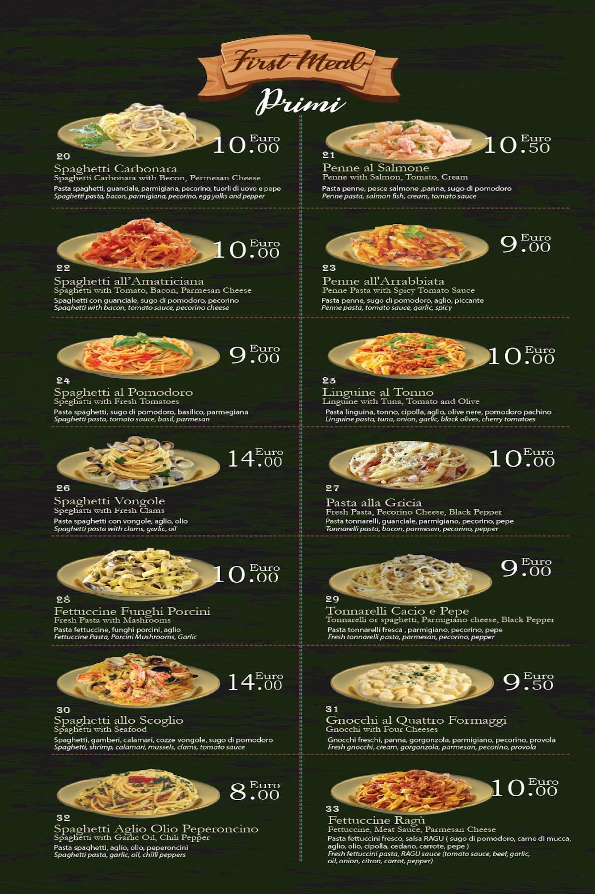 Menu de Pizza Express