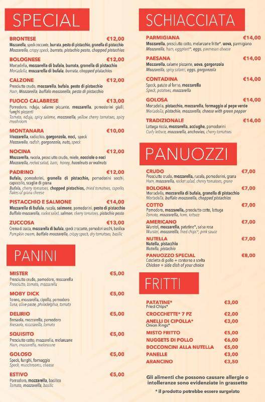 Menu di PizzaMania Taormina 