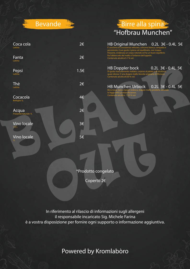 Menu di Pizzeria Blackout 