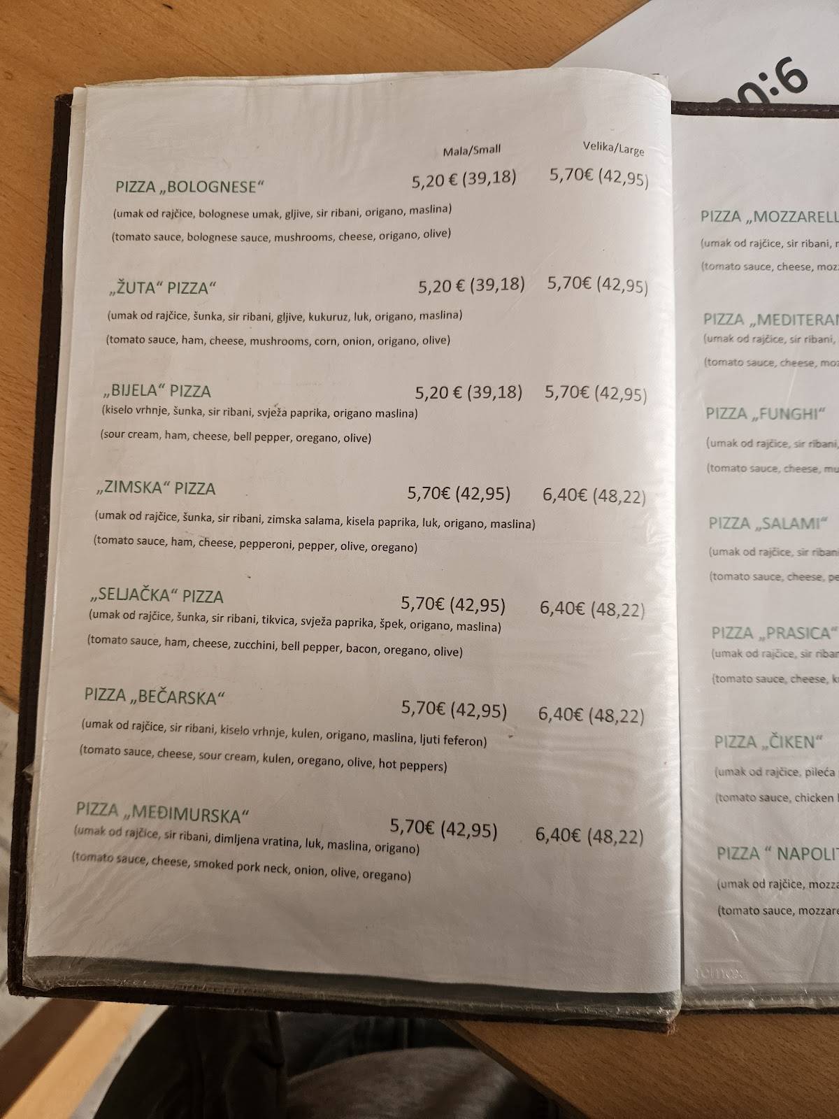 Menu di Pizzeria Jojo 