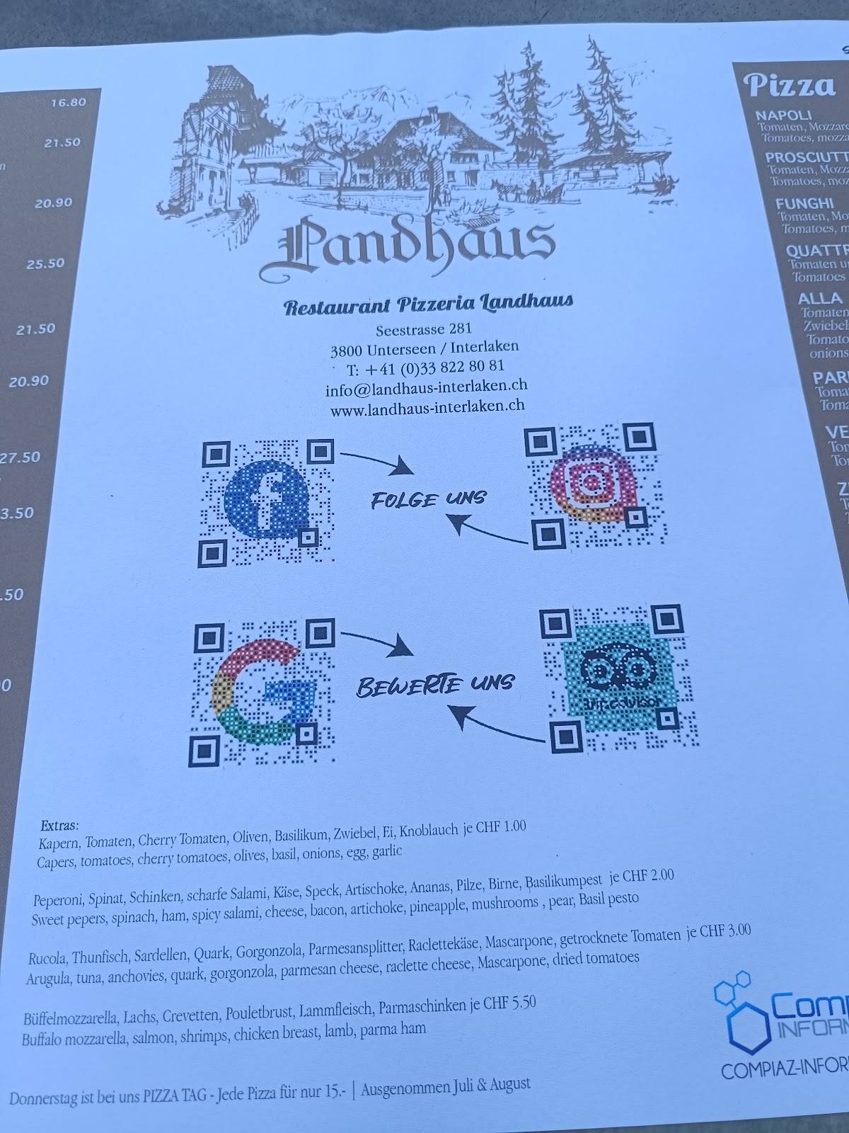 Menu di Restaurant Pizzeria Landhaus 