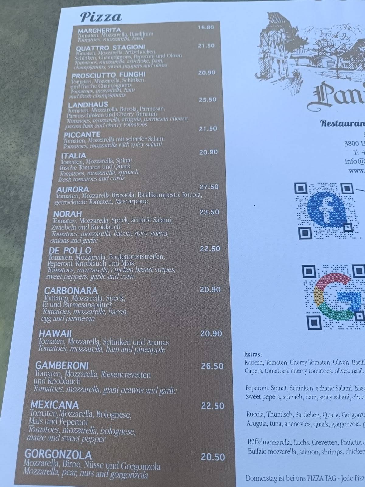 Menu di Restaurant Pizzeria Landhaus 