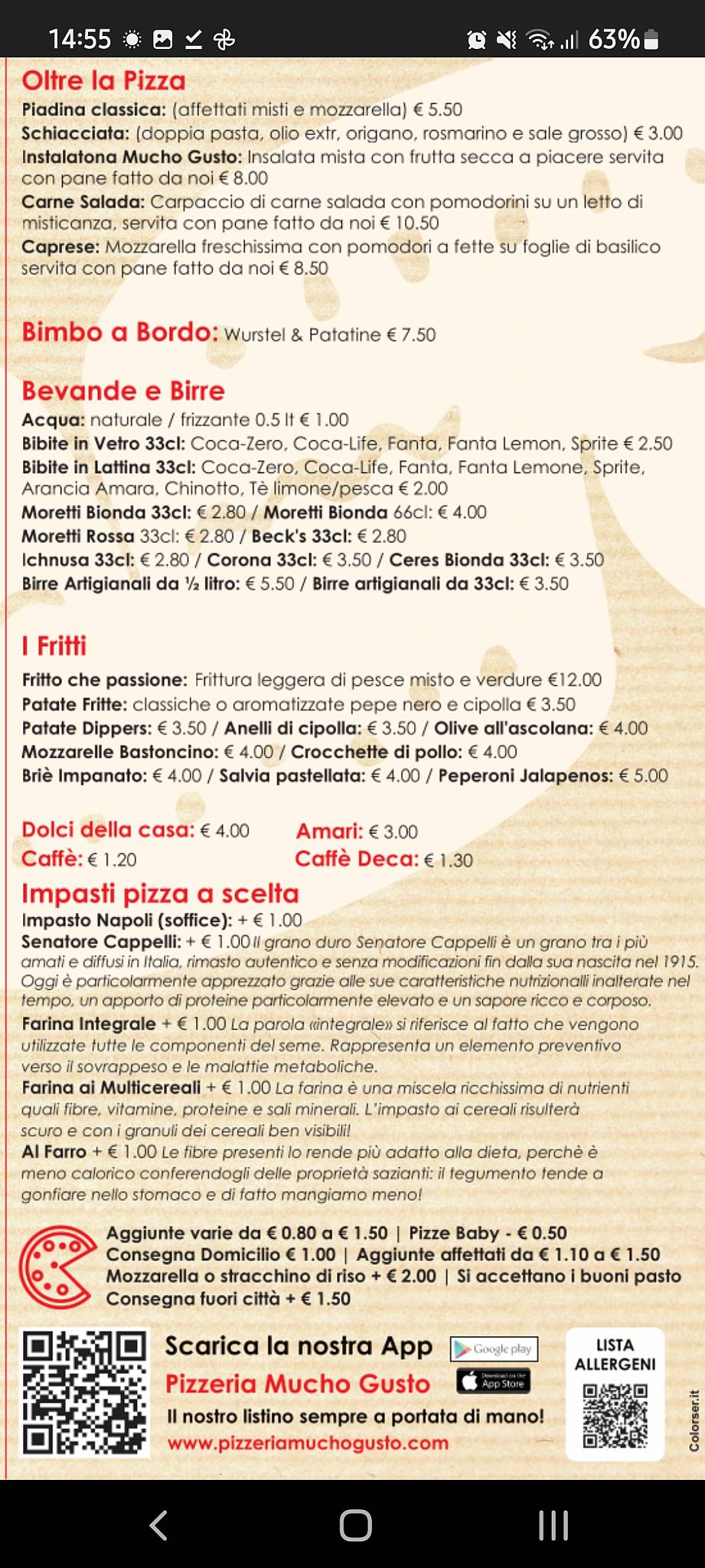 Menu di Pizzeria Mucho Gusto 