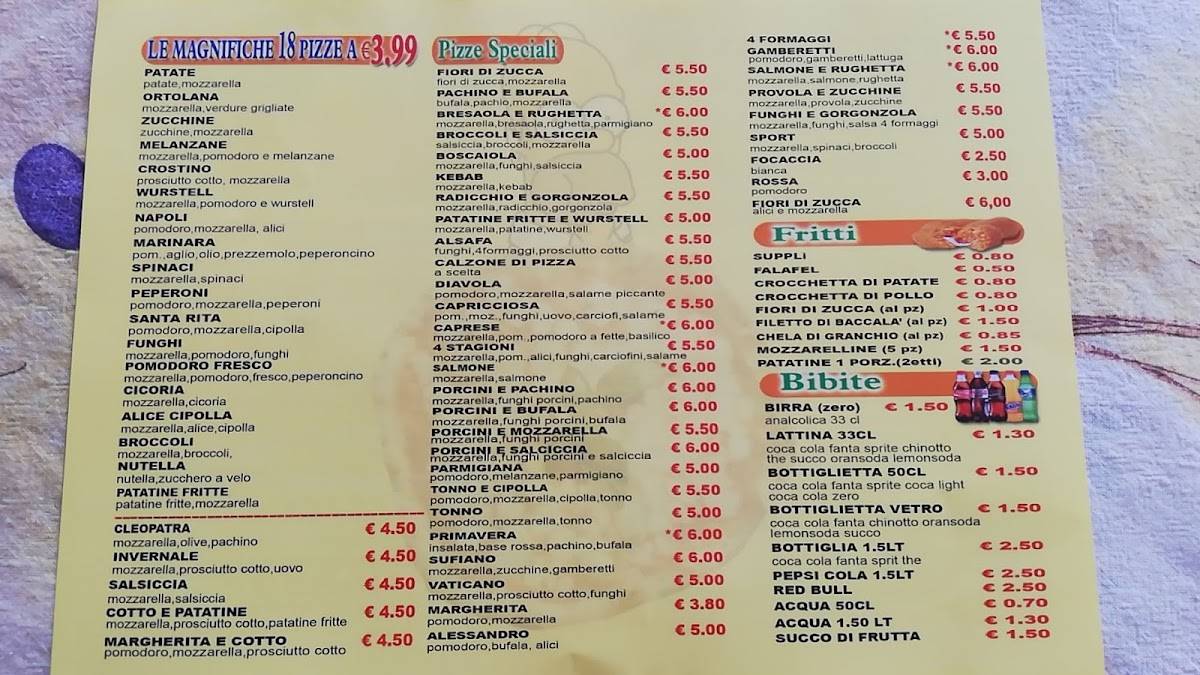 Menu de Pizzeria alsafa