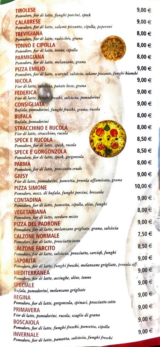 Menu di Pizzeria da Emilio 
