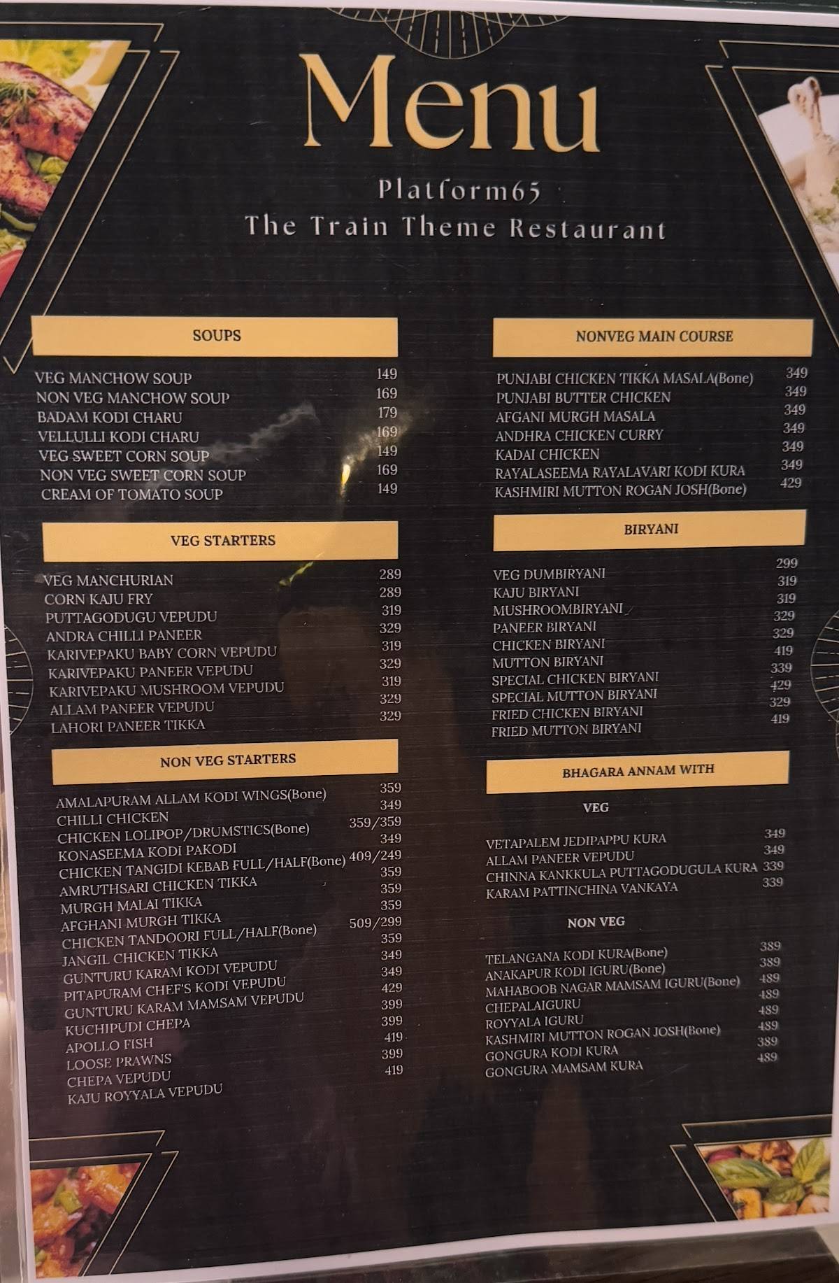 Platform 65 The Train Restaurant - Dilsukhnagar menu