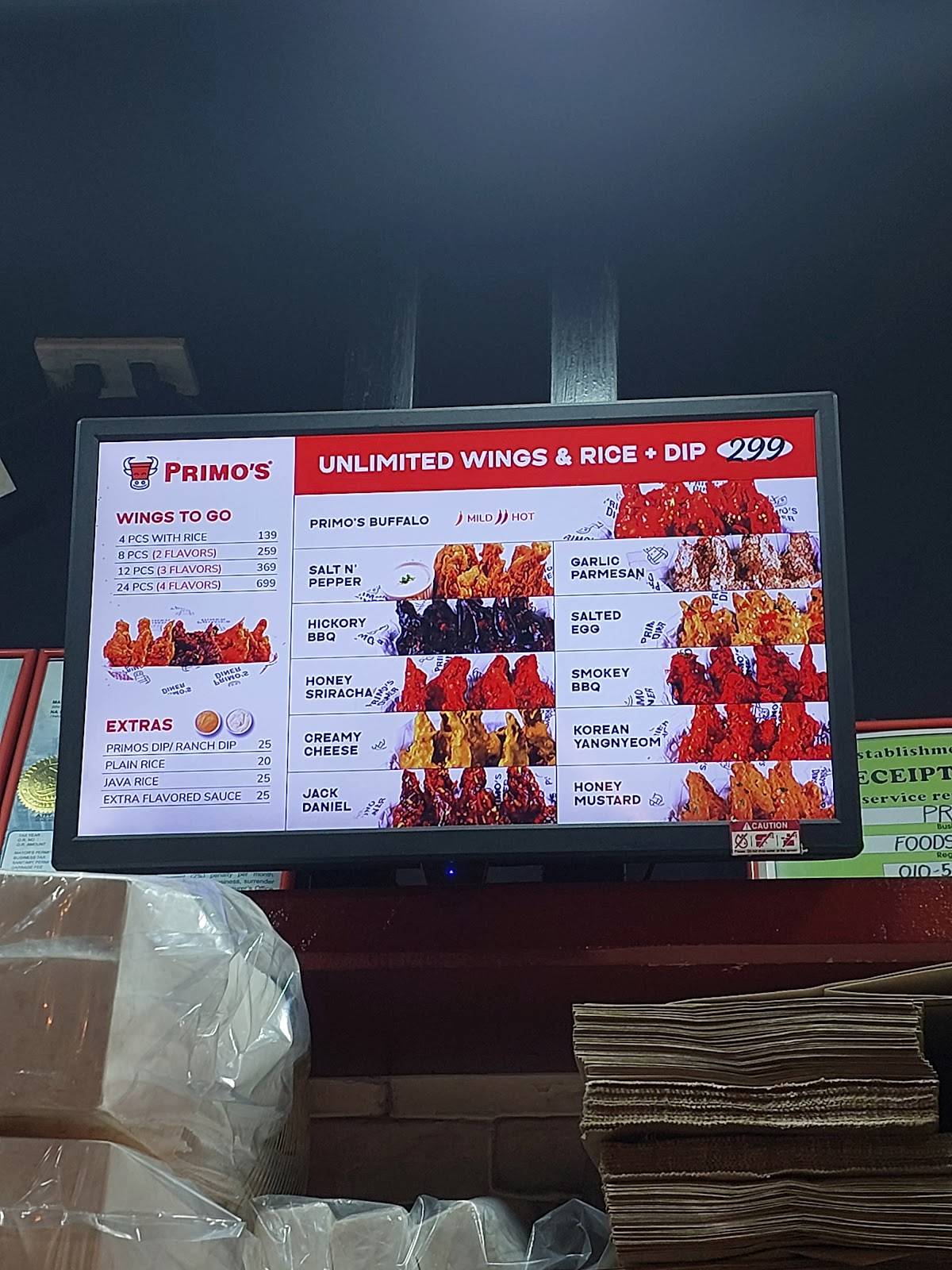 Menu at Primo's Unlimited Bucket Wings Comembo restaurant, Taguig