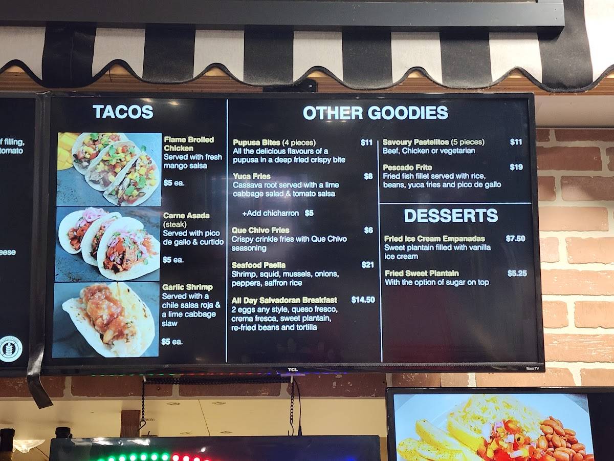 Menu de Que Chivo Salvadoran Street Food