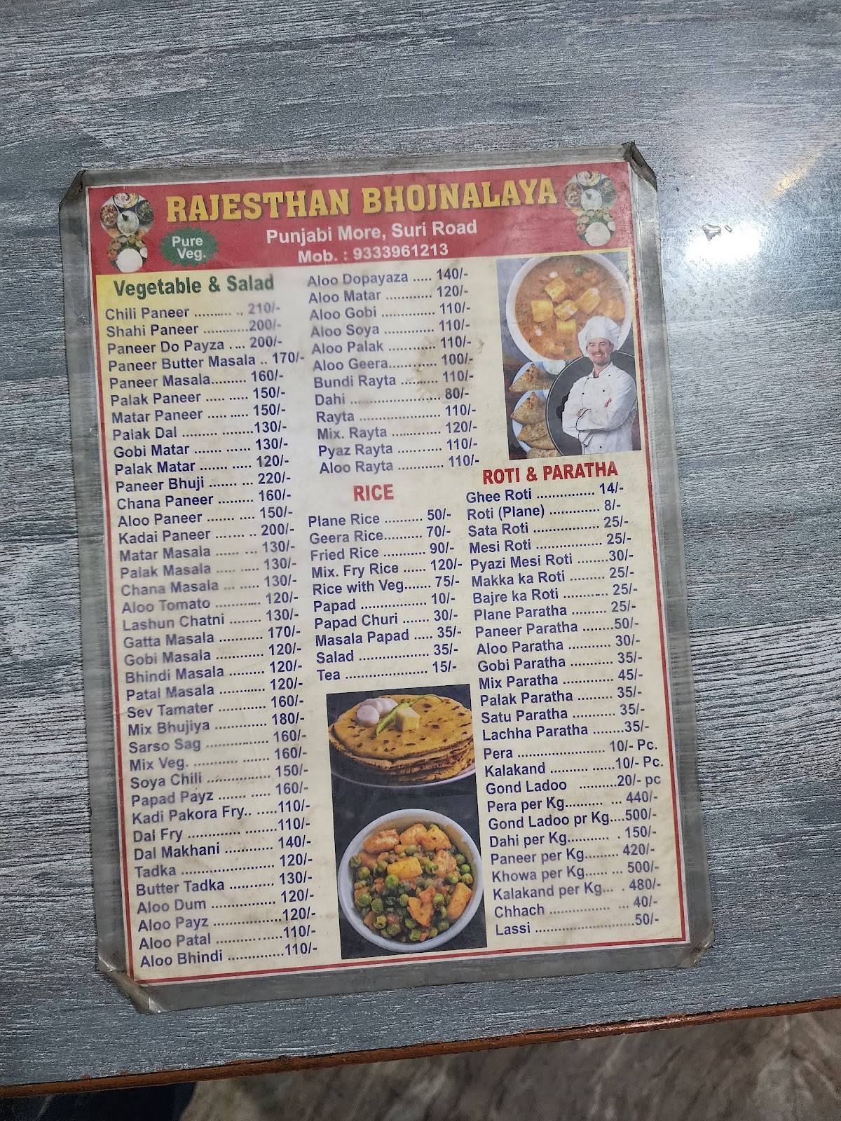 Rajasthan Bhojnalaya menu