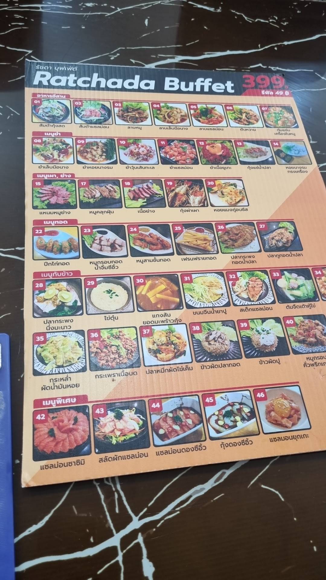 Menu at Ratchada Buffet International restaurant, Bangkok