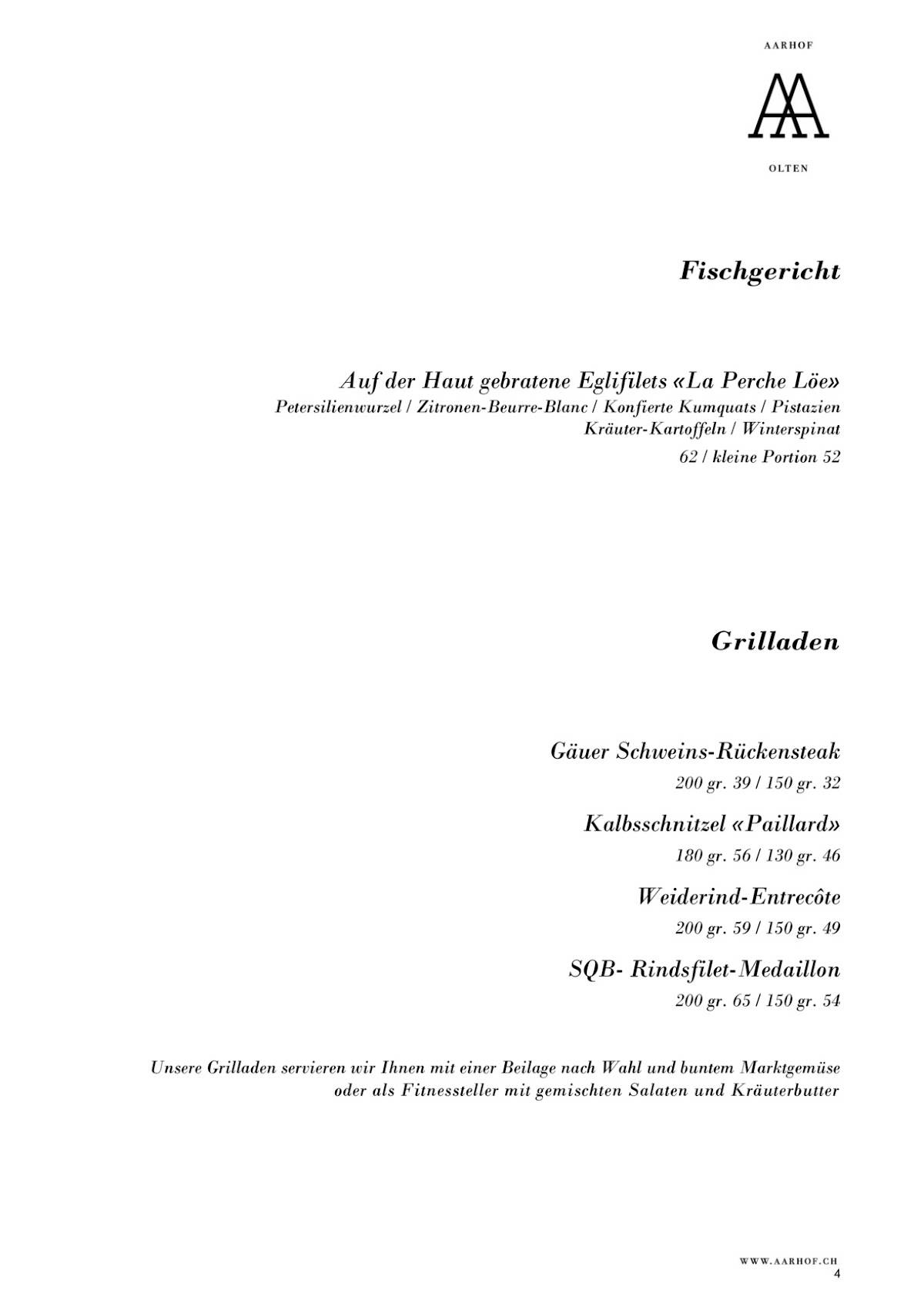Menu de Restaurant Aarhof