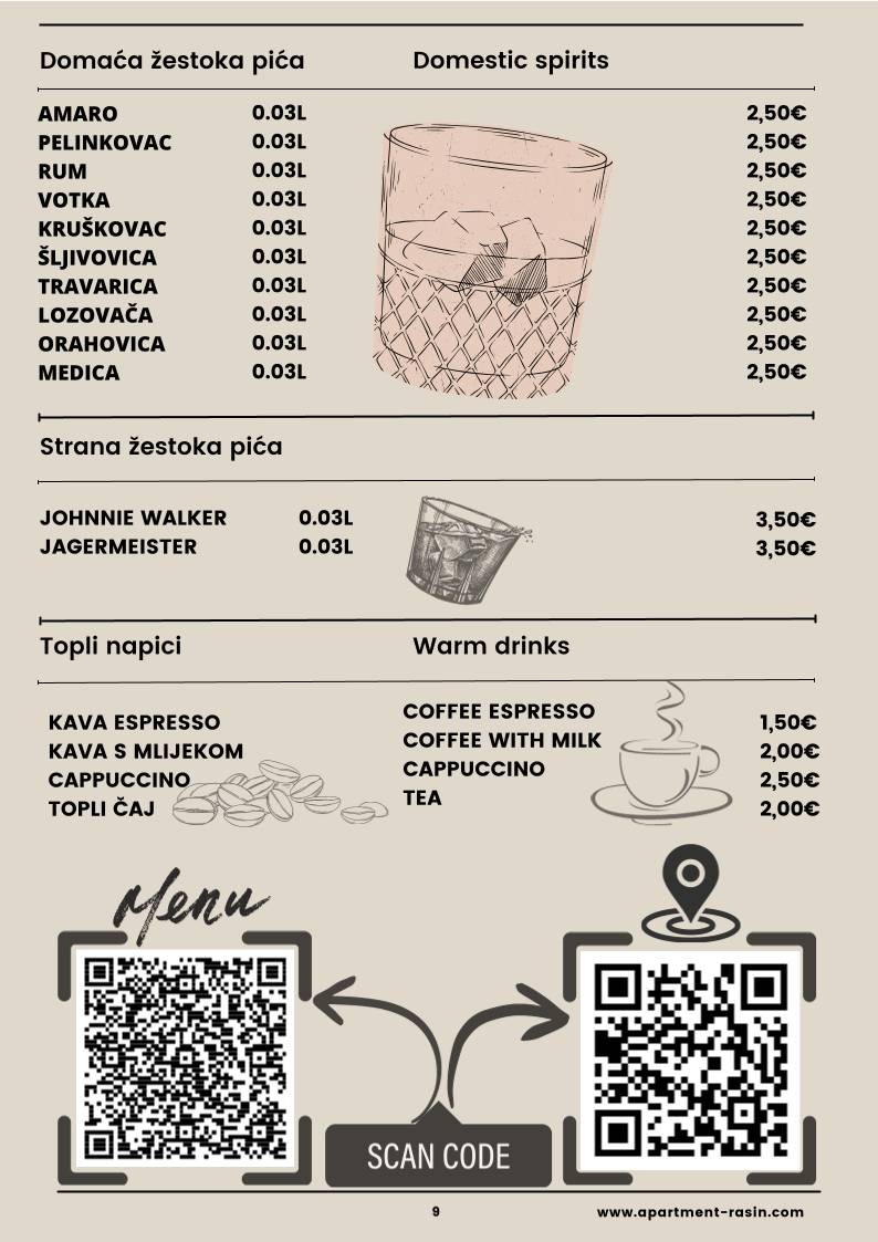 Menu di Restaurant Adriatic and Apartments Villa Ruža 