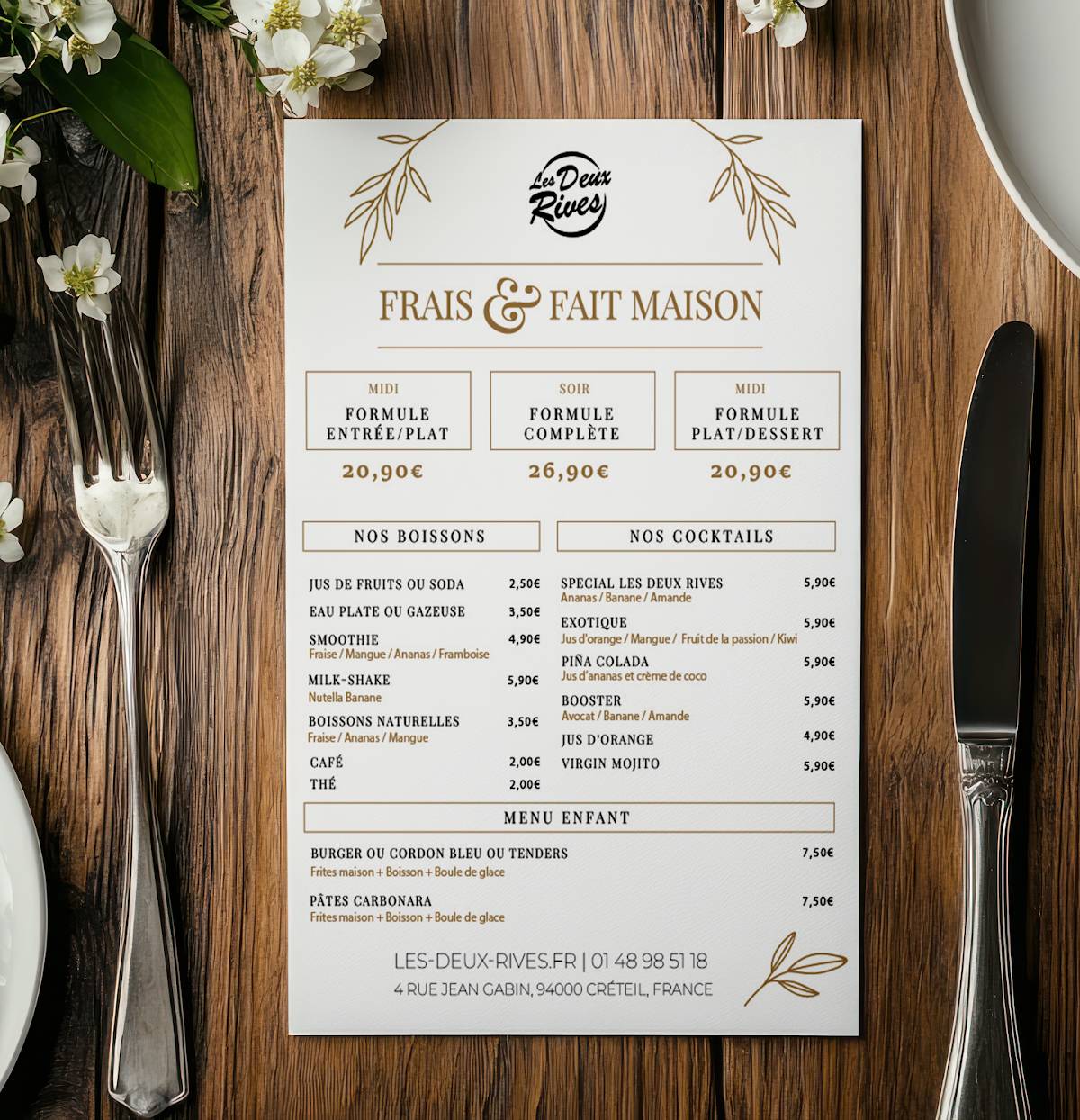 Menu de Les Deux Rives