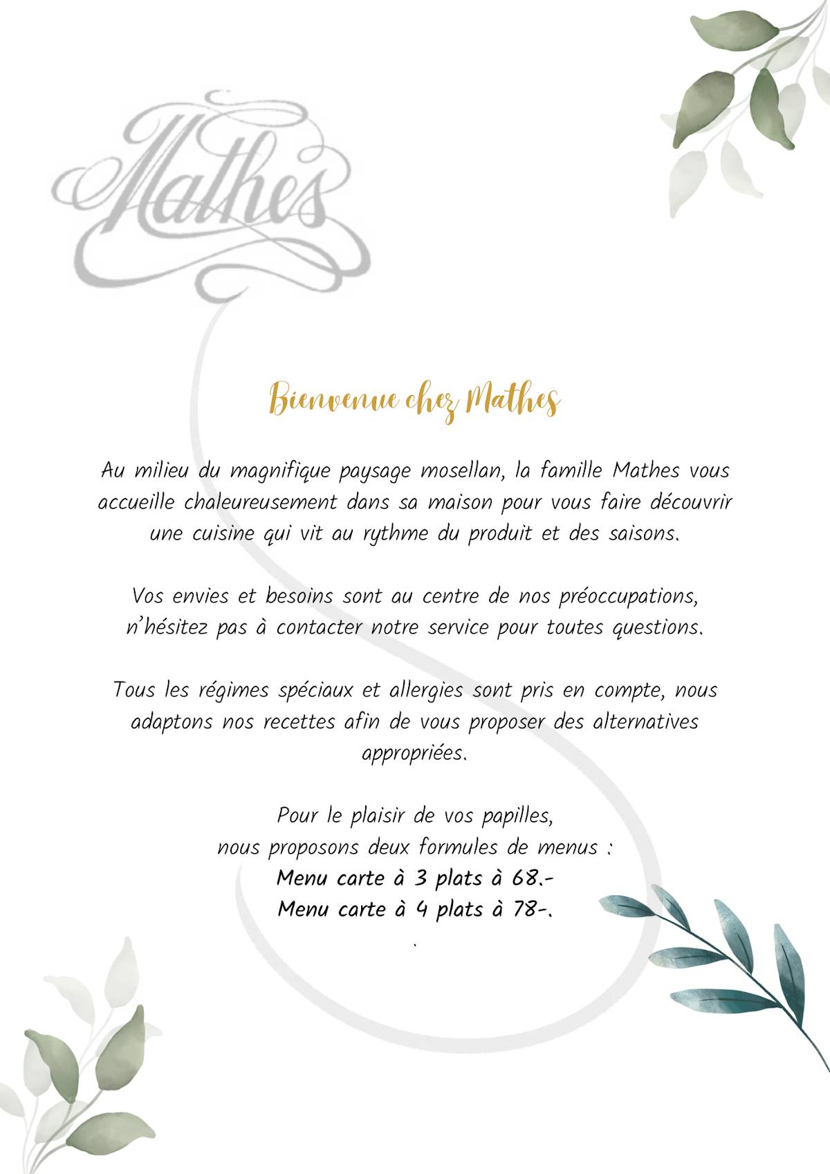 Menu de Restaurant Mathes