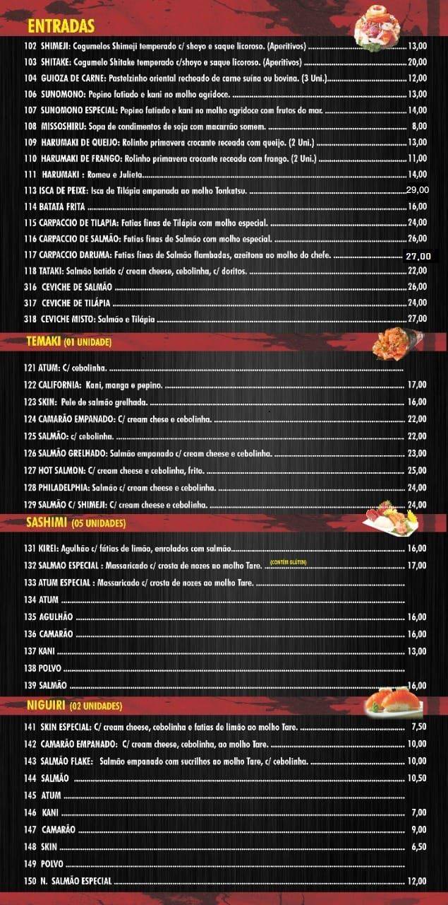 Restaurante Daruma cardápio