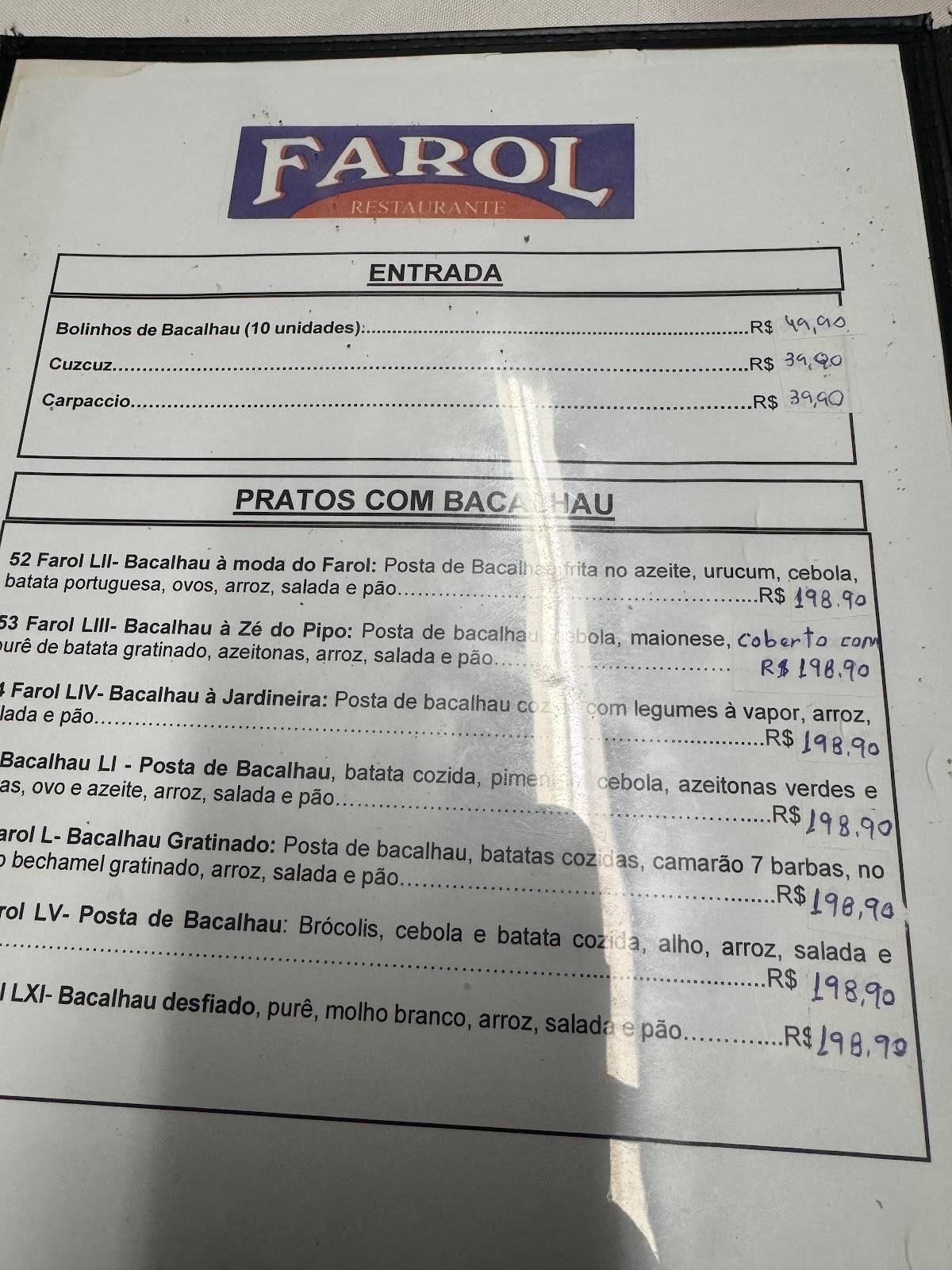 Farol Americana cardápio